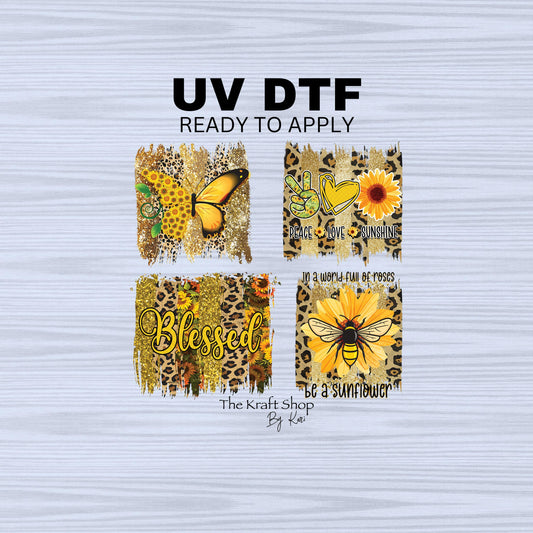 UV DTF Sticker print. Blessed Cheetah Sunflower Brush Stroke bundle of 4 decals, Proud patriotic soldier tumbler decal #4463