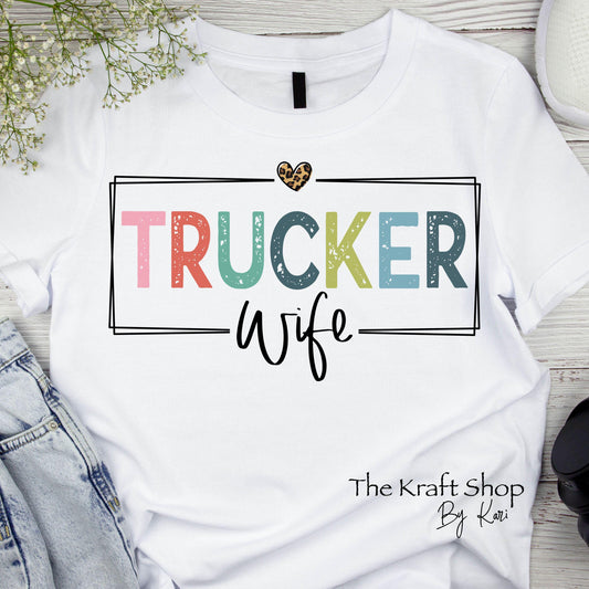 DTF ready to press transfer. Trucker wife with cheetah heart and distress. Direct to film heat press transfer. DTF Print,Heat Transfer#11409