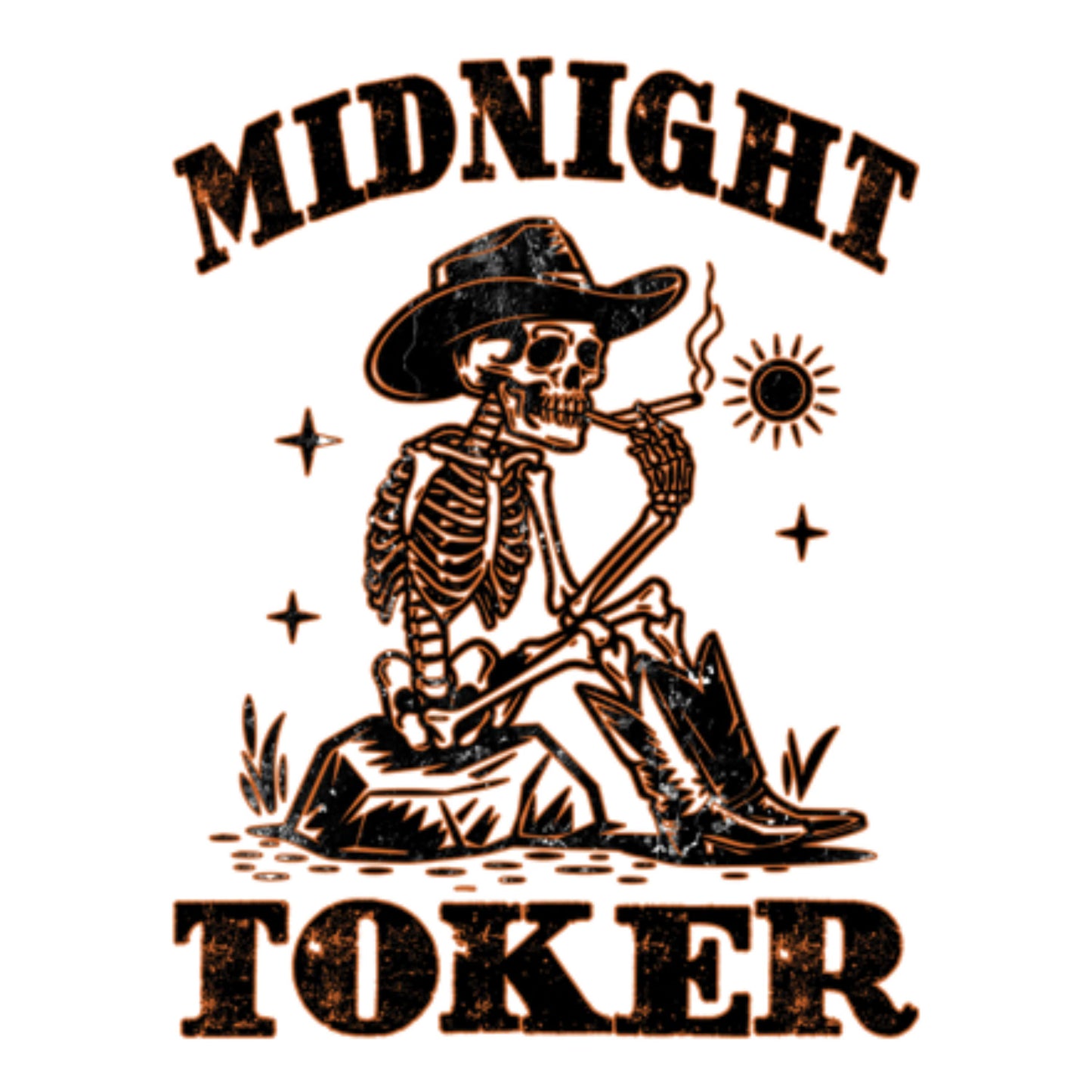 UV DTF Sticker print. Midnight toker skeleton with cowboy hat decal, tumbler decal, permanent sticker. #4465