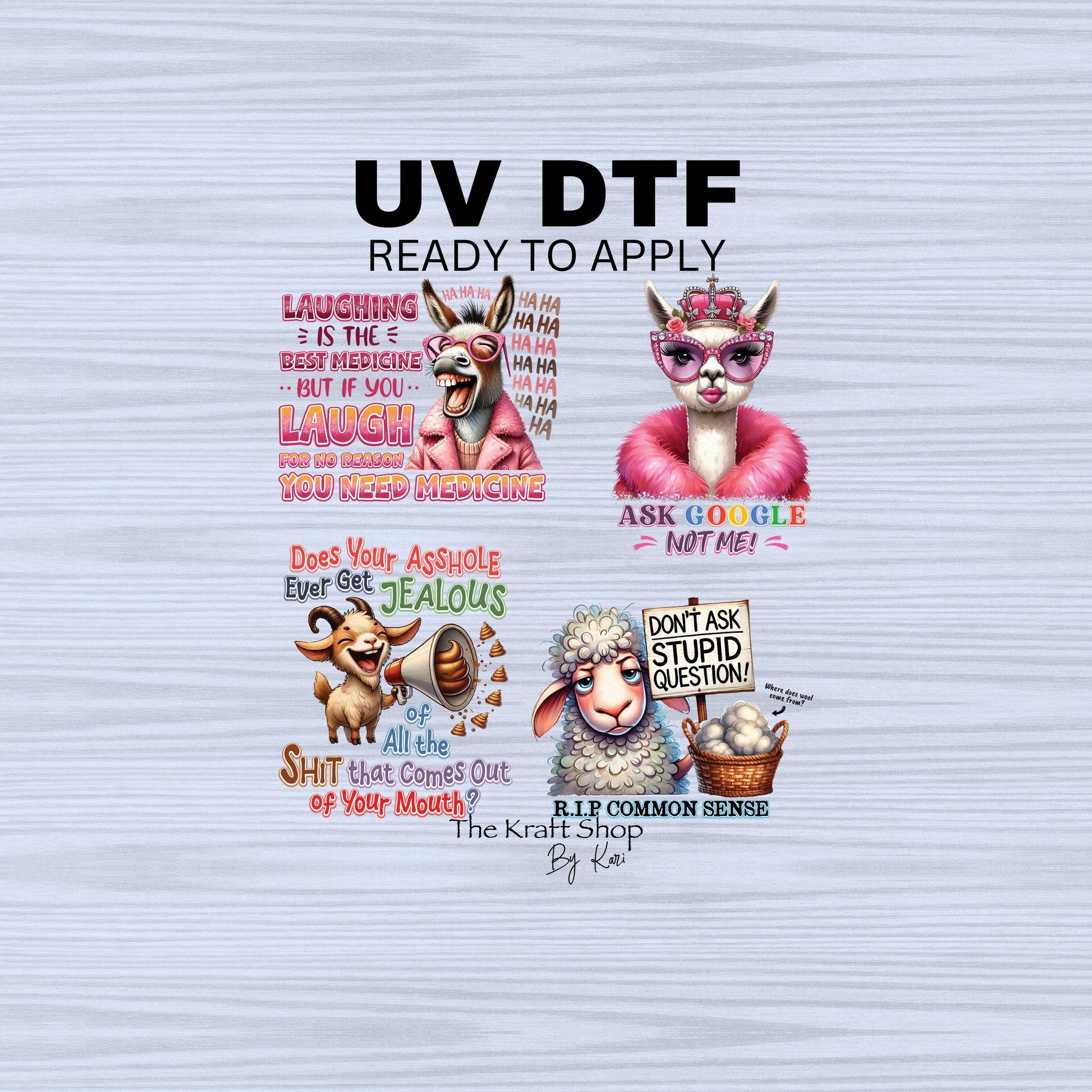 UV DTF Sticker print. Sarcastic farm animals bundle of 4 decals, Don't ask stupid questions tumbler decal #4468