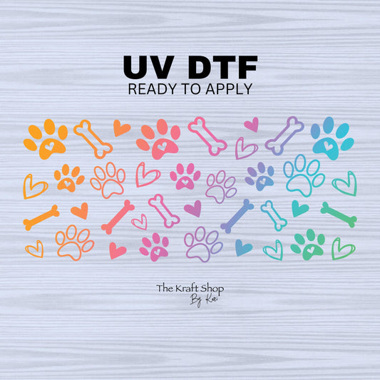 UV DTF Sticker print Ombre dog paw wrap for can or 20 oz tumbler decal, tumbler decal. UV wrap for glass can #5304
