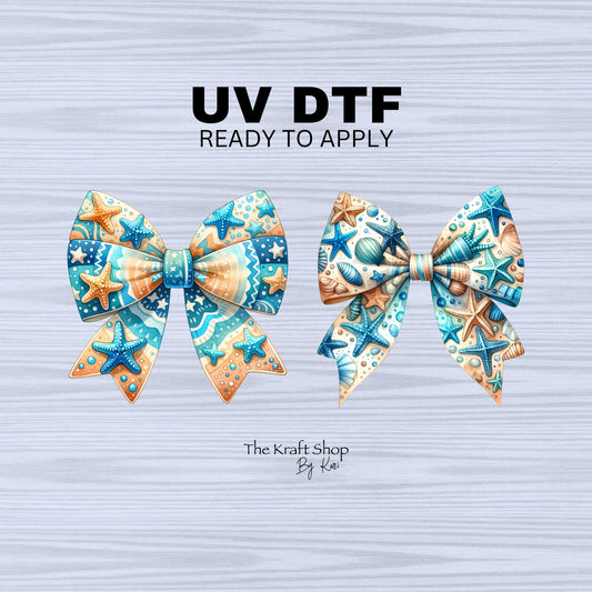 UV DTF Sticker print. Beach bows with starfish and seashells decal, tumbler decal, permanent sticker. #10245