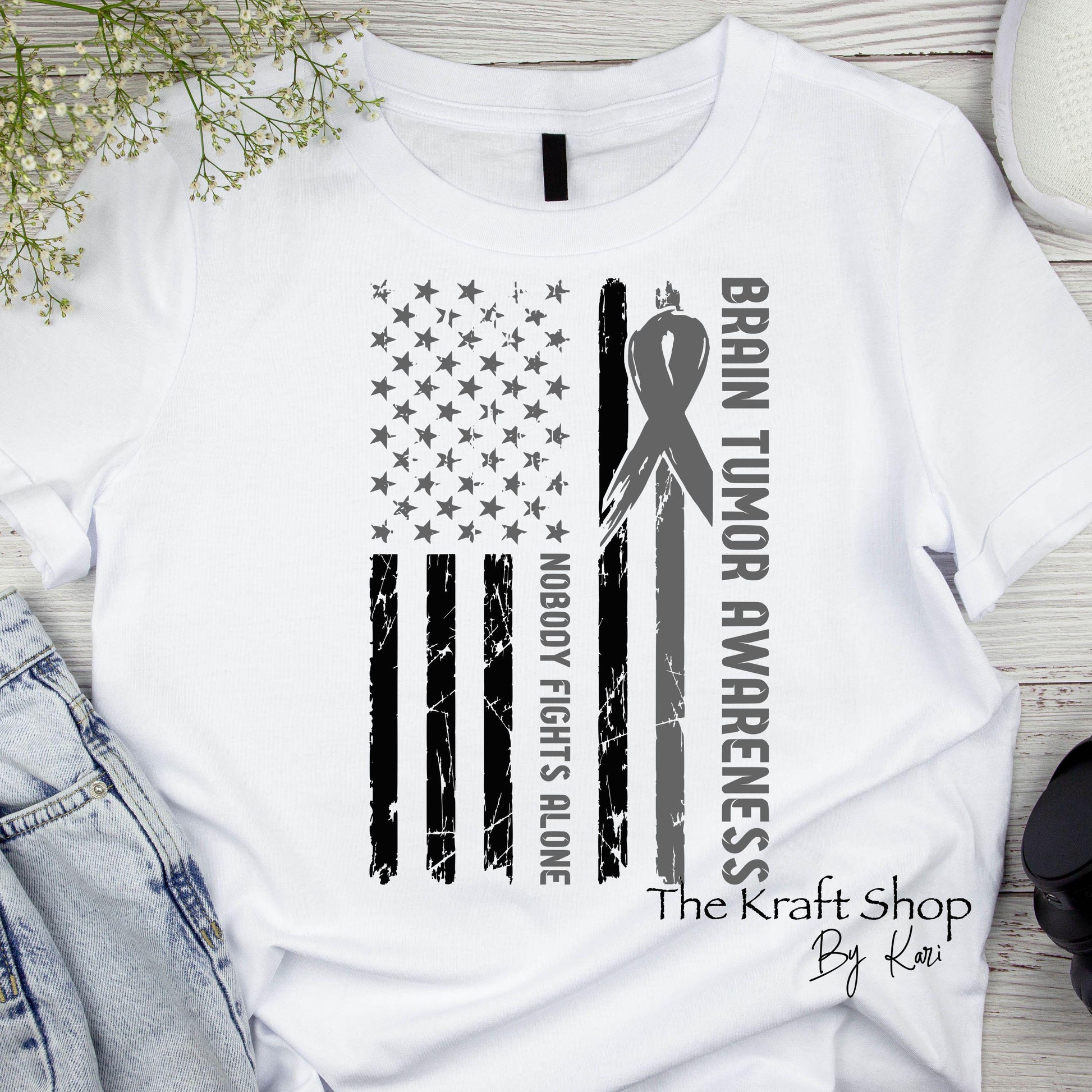 DTF ready to press transfer. Brain Tumor Awareness Flag Nobody Fights Alone. DTF Print #11416
