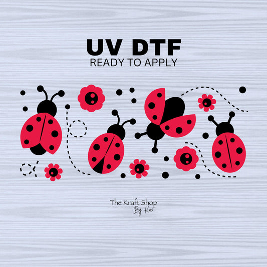 UV DTF Sticker print. Ladybug and flowers wrap decals tumbler decal. Glass can wrap. #5307