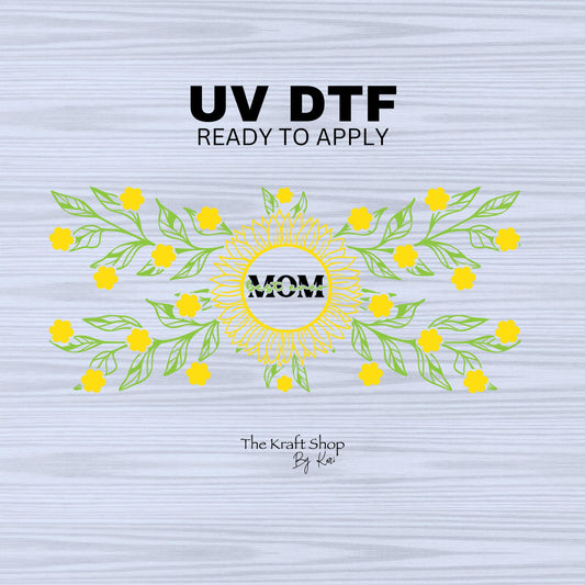 UV DTF Sticker print. Best ever Mom with yellow flowers wrap decals tumbler decal. Glass can wrap. #5308