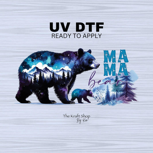 UV DTF Sticker print. Mama bear wood scene decals tumbler decal. Glass can wrap. #5312