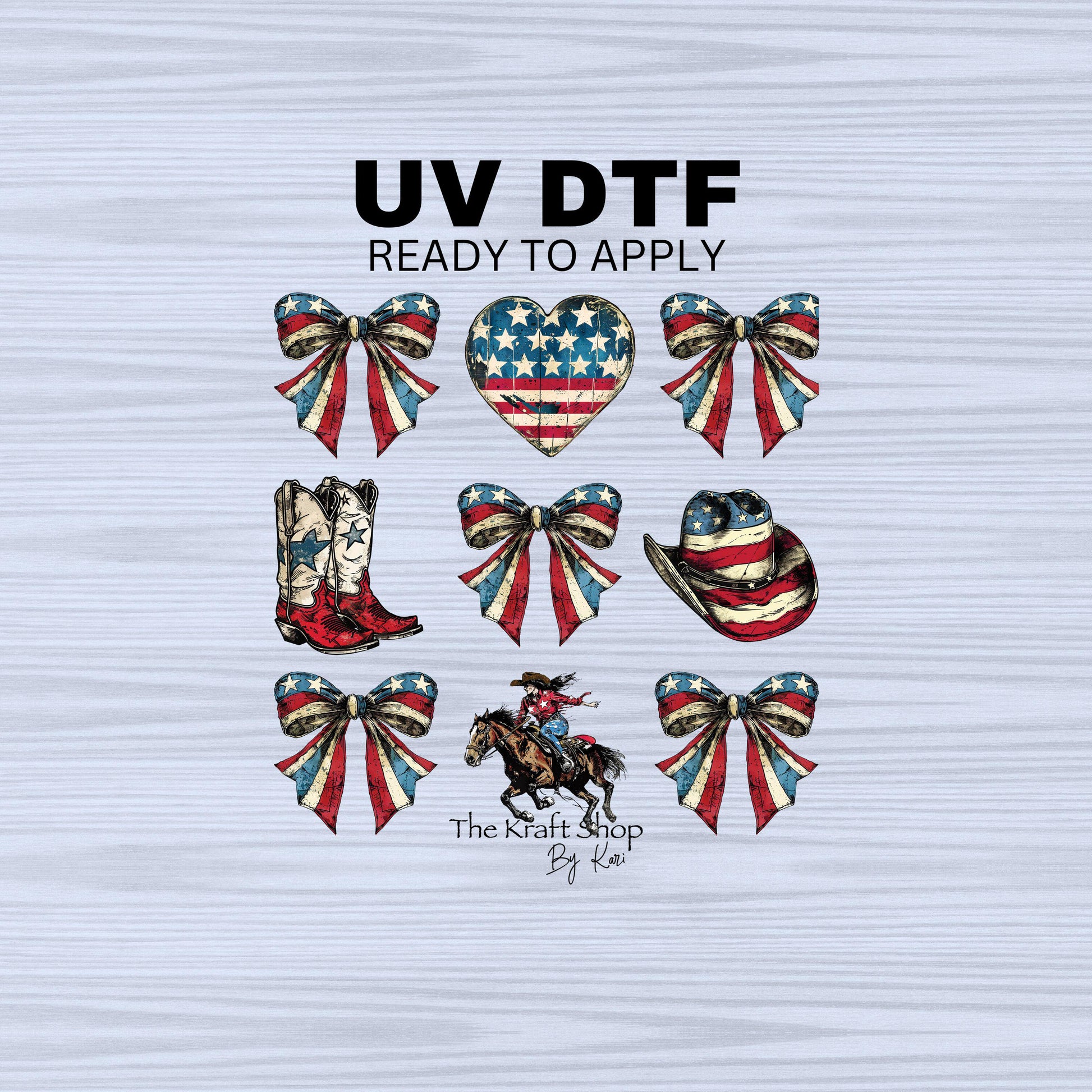 UV DTF Sticker print. Rustic 4th of July coquette element, tumbler decal, permanent sticker. Uv wrap for glass can tumbler. #7290
