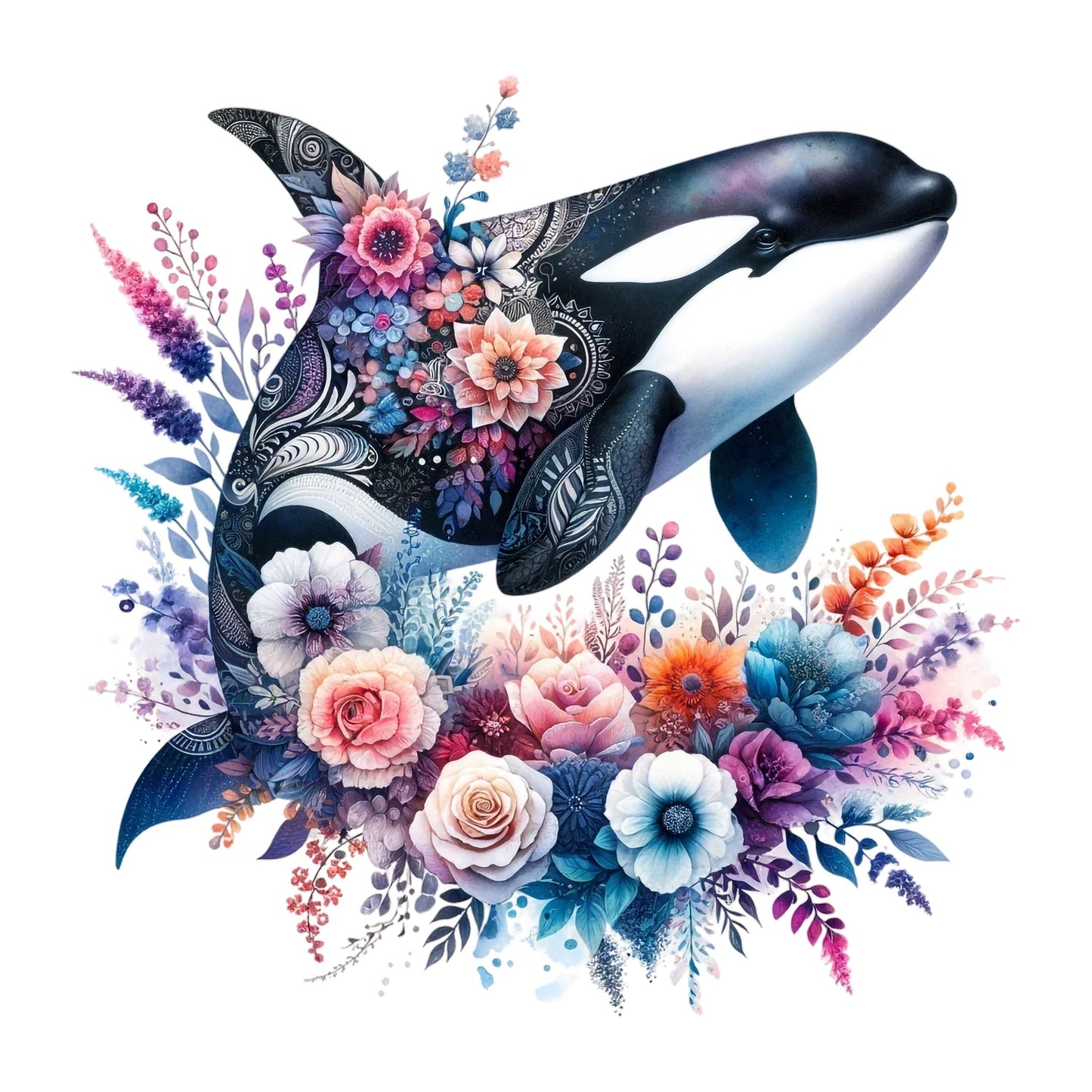 UV DTF Sticker print. Boho Orca with flowers decal, tumbler decal, permanent sticker. UV wrap for glass can tumbler. #1065
