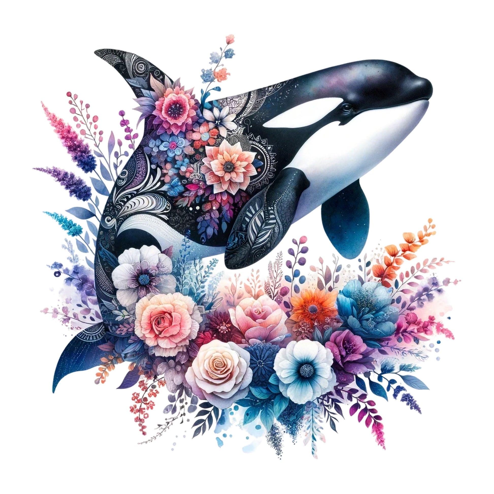 UV DTF Sticker print. Boho Orca with flowers decal, tumbler decal, permanent sticker. UV wrap for glass can tumbler. #1065