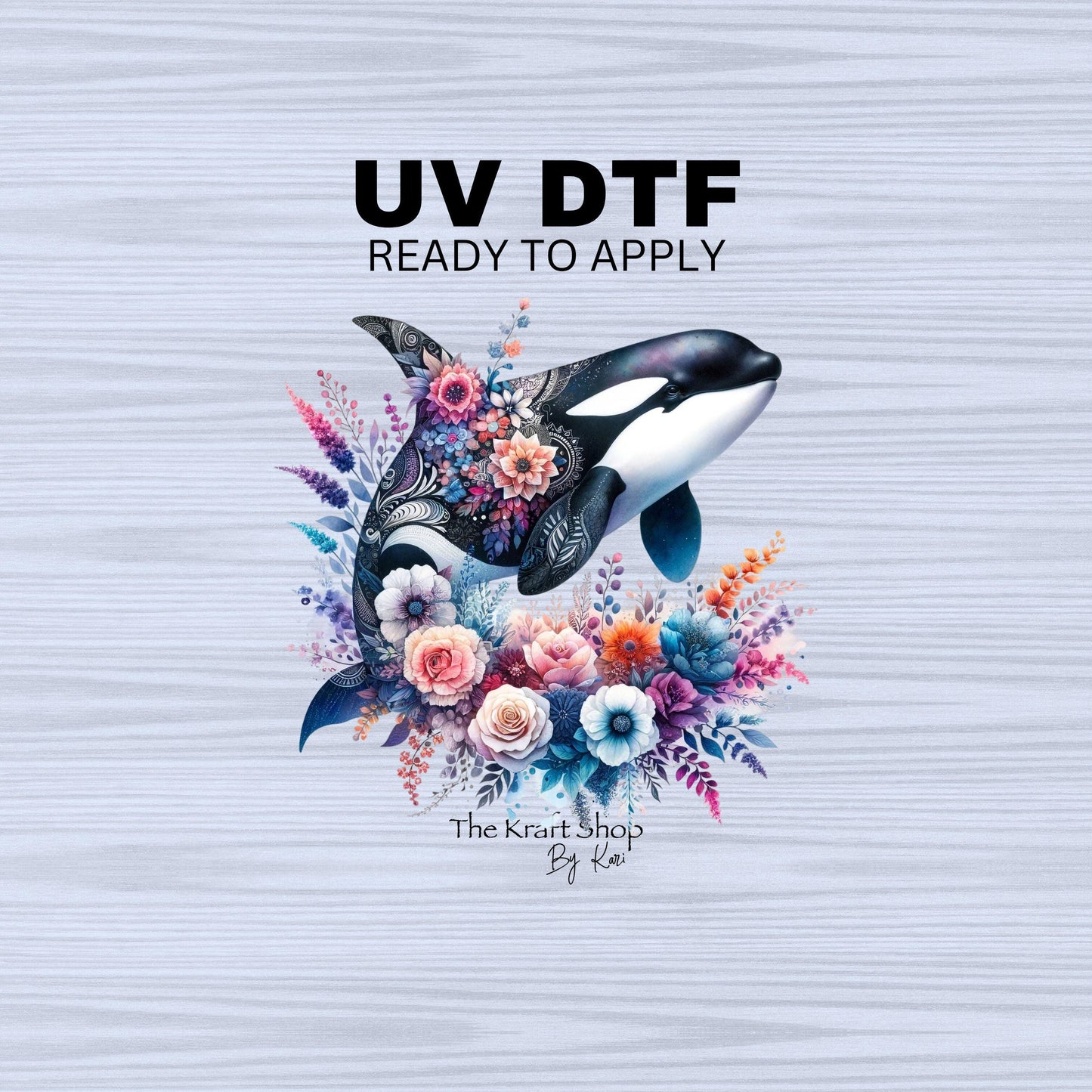 UV DTF Sticker print. Boho Orca with flowers decal, tumbler decal, permanent sticker. UV wrap for glass can tumbler. #1065