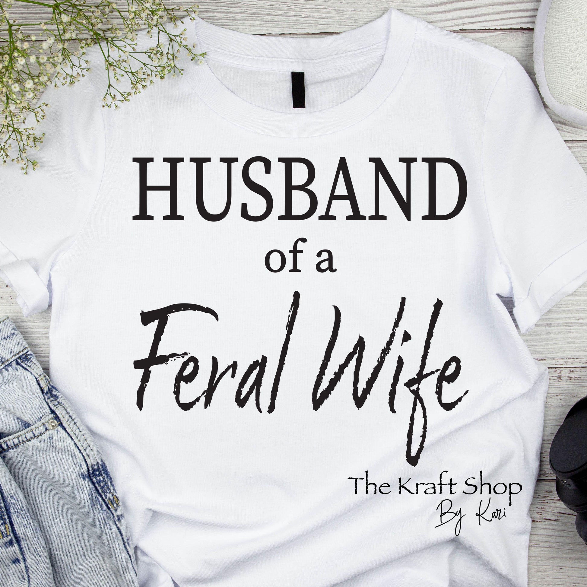 DTF ready to press transfer. Husband of a feral wife marriage humor shirt transfer, Direct to film heat press DTF Print#11429