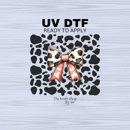 UV DTF Sticker prints. Western bow with cow spots tumbler wrap decal, permanent sticker. #5294