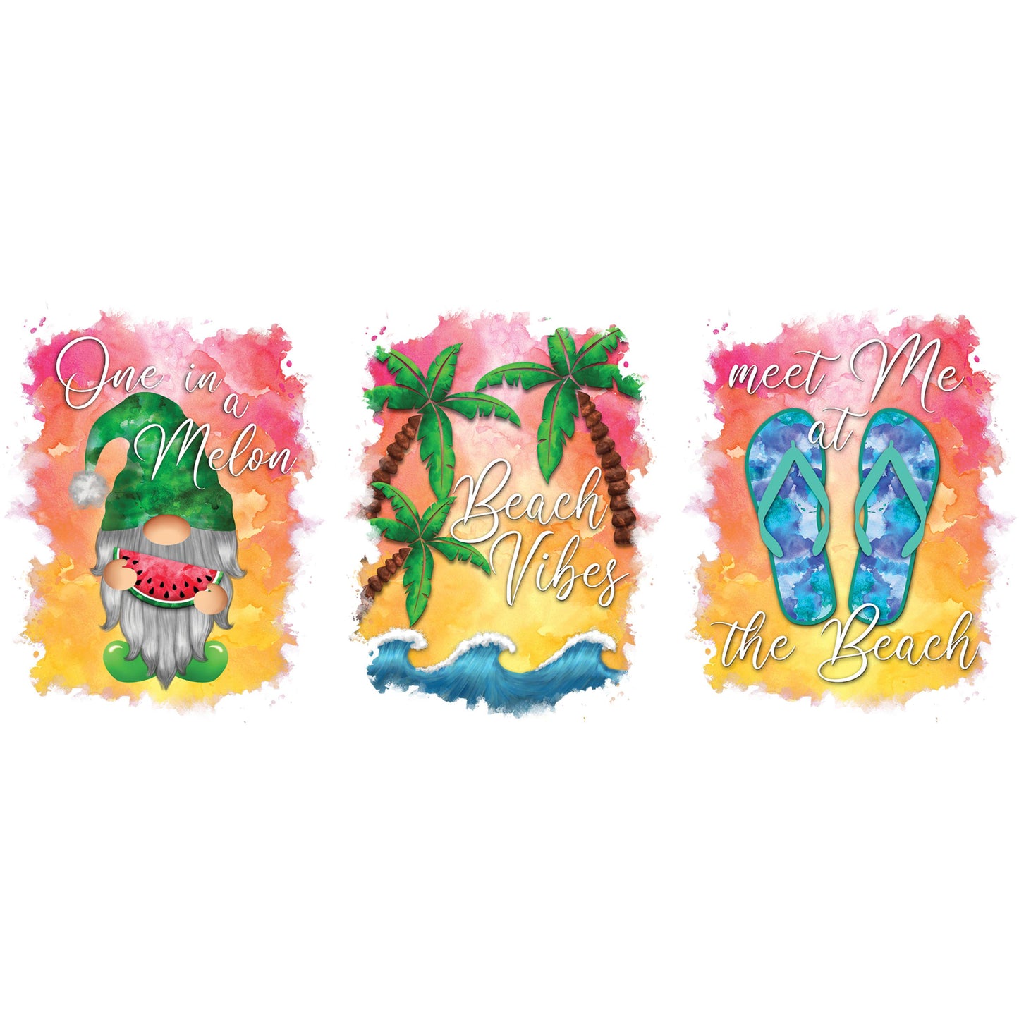 UV DTF Sticker print. Summer gnome bundle of 3 decals, tumbler decal, permanent sticker. #4447