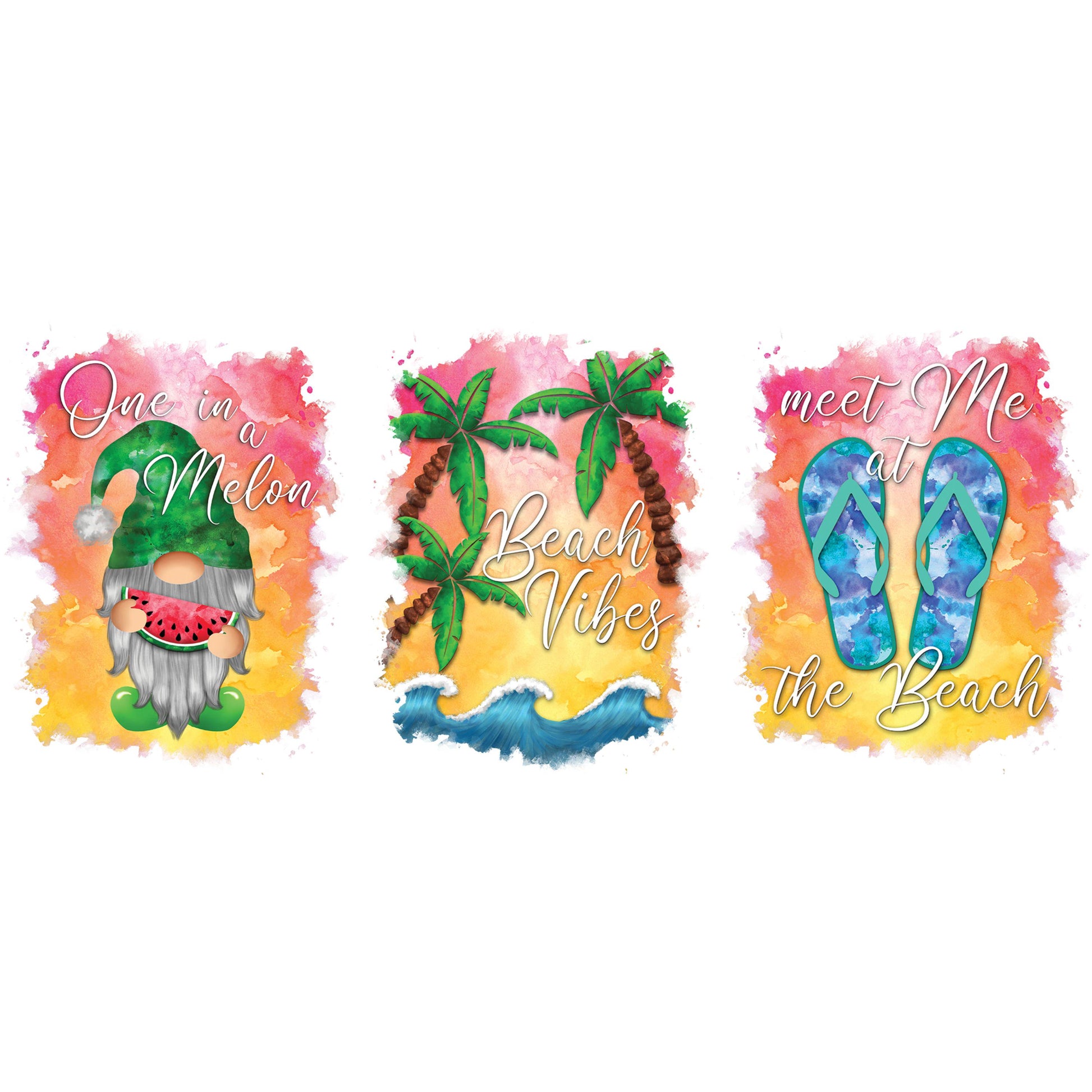 UV DTF Sticker print. Summer gnome bundle of 3 decals, tumbler decal, permanent sticker. #4447