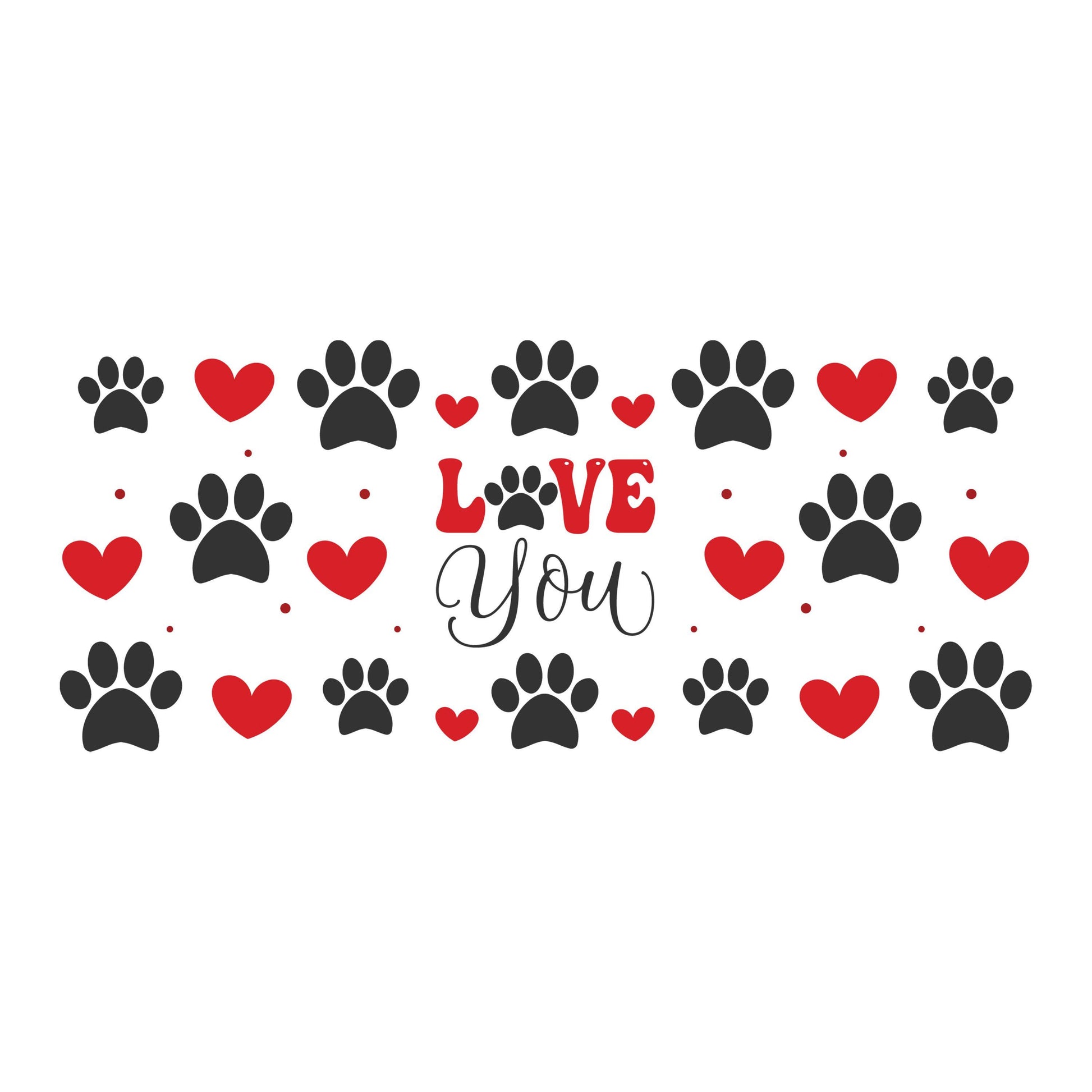 UV DTF Sticker print Paw print red heart love you wrap decal, tumbler decal. UV wrap for glass can #5302