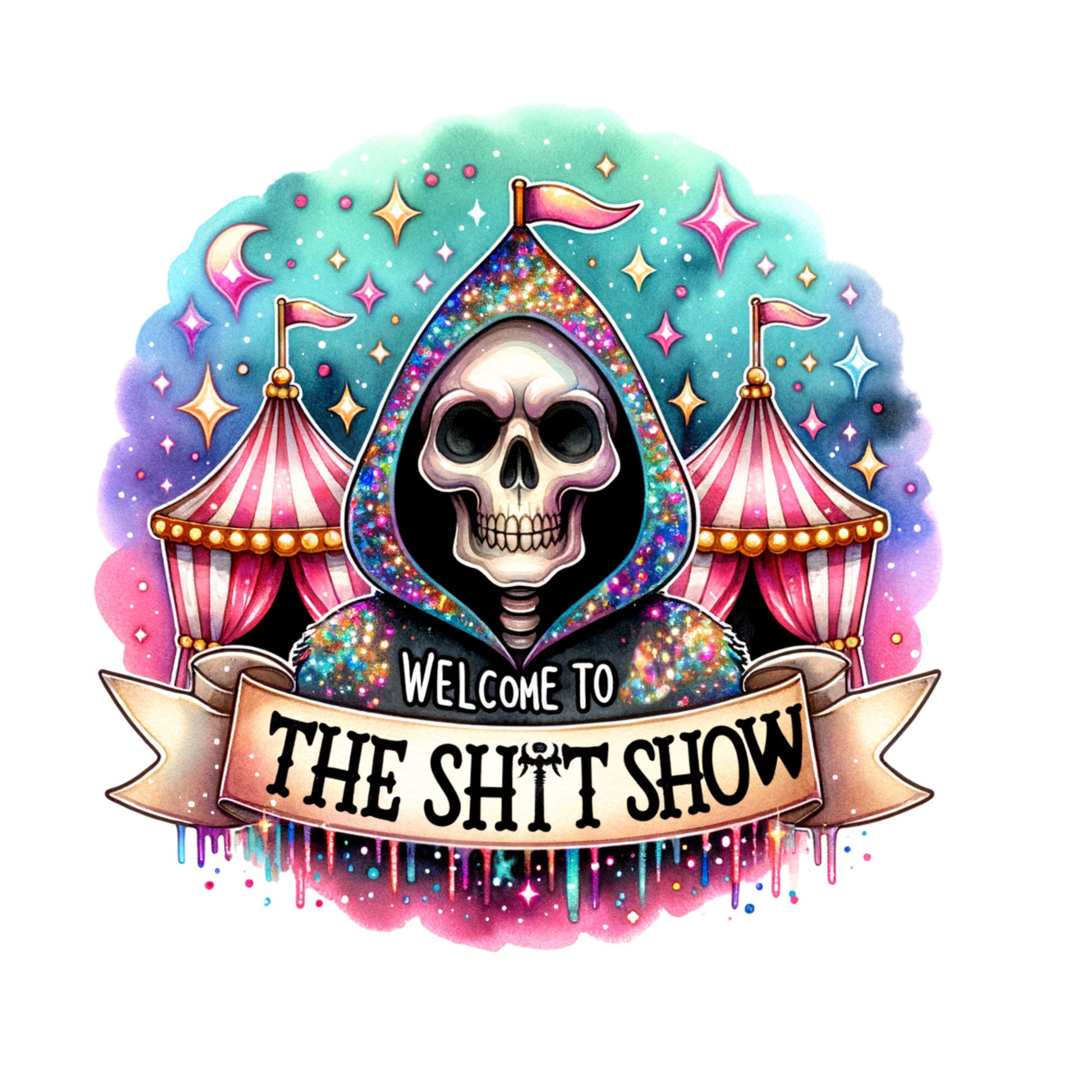 UV DTF Sticker print Welcome to the shitshow circus skeleton decal, tumbler decal, permanent sticker. UV wrap for glass can tumbler. #4083
