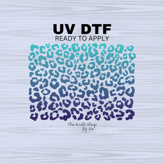 UV DTF Sticker print. Leopard spots teal ombre. Cheetah spots decals, tumbler decal, permanent sticker. #10255
