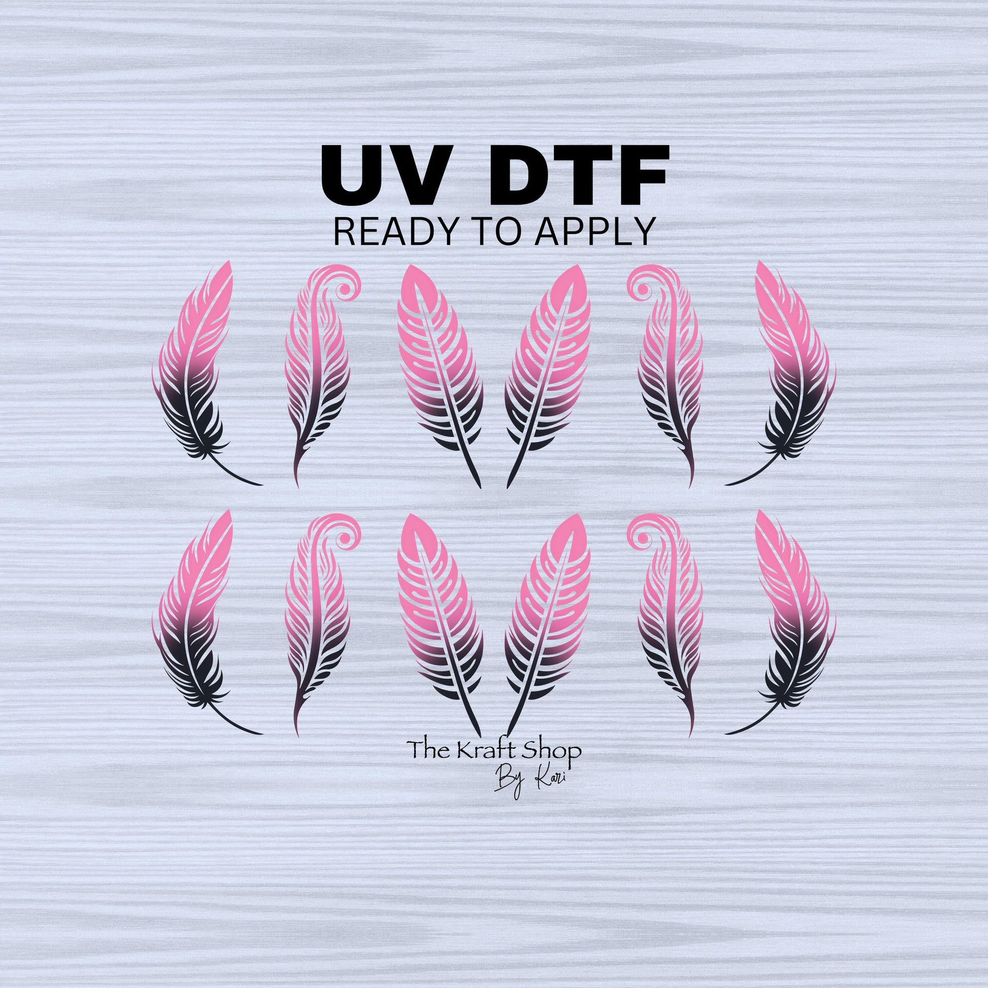 UV DTF Sticker print. Pink black feather ombre element bundle tumbler decal, permanent sticker. #5317