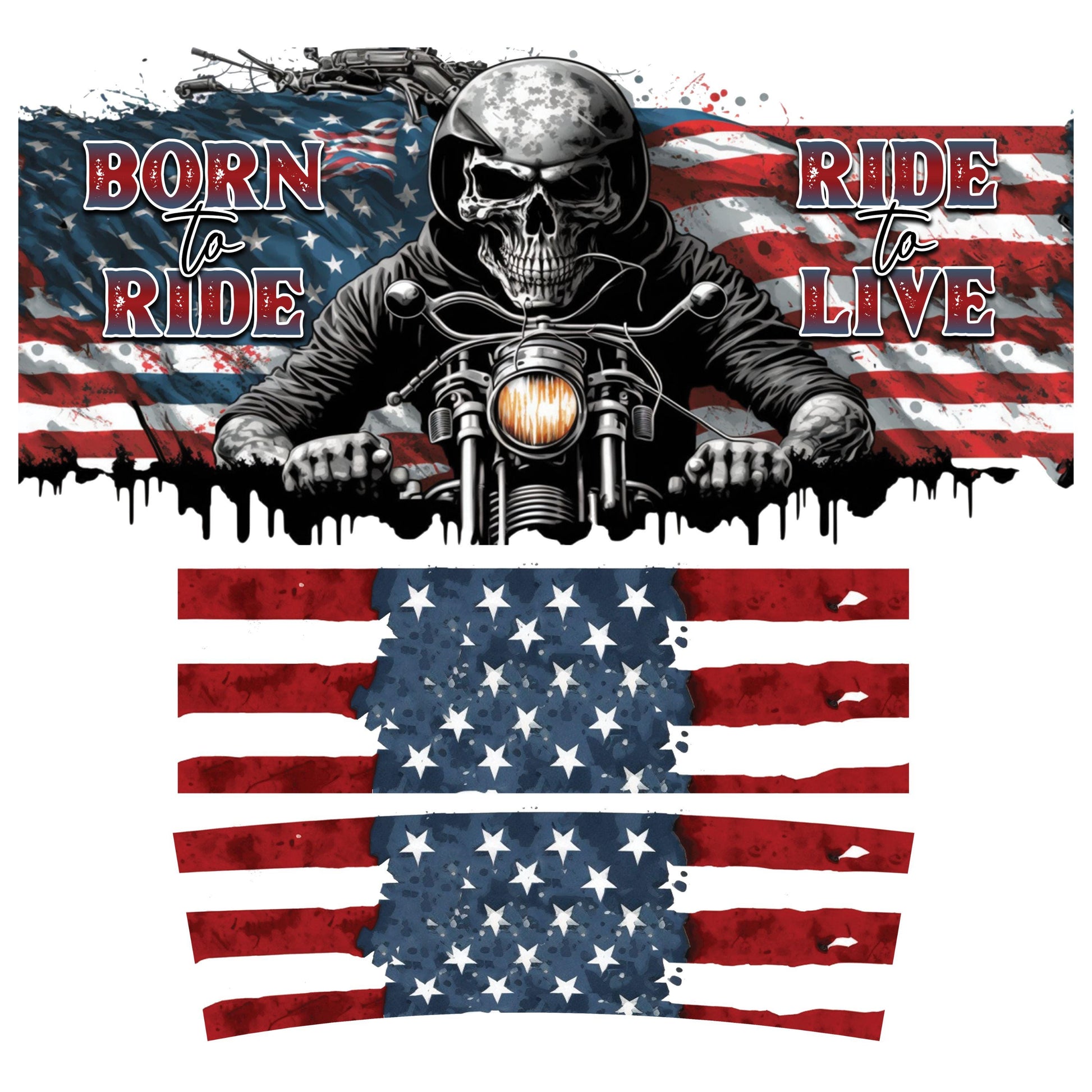UV DTF 40 oz ready to apply Biker born to ride ride to live with flag bottom 40oz quencher wrap decal , UV wrap quenchers #3153