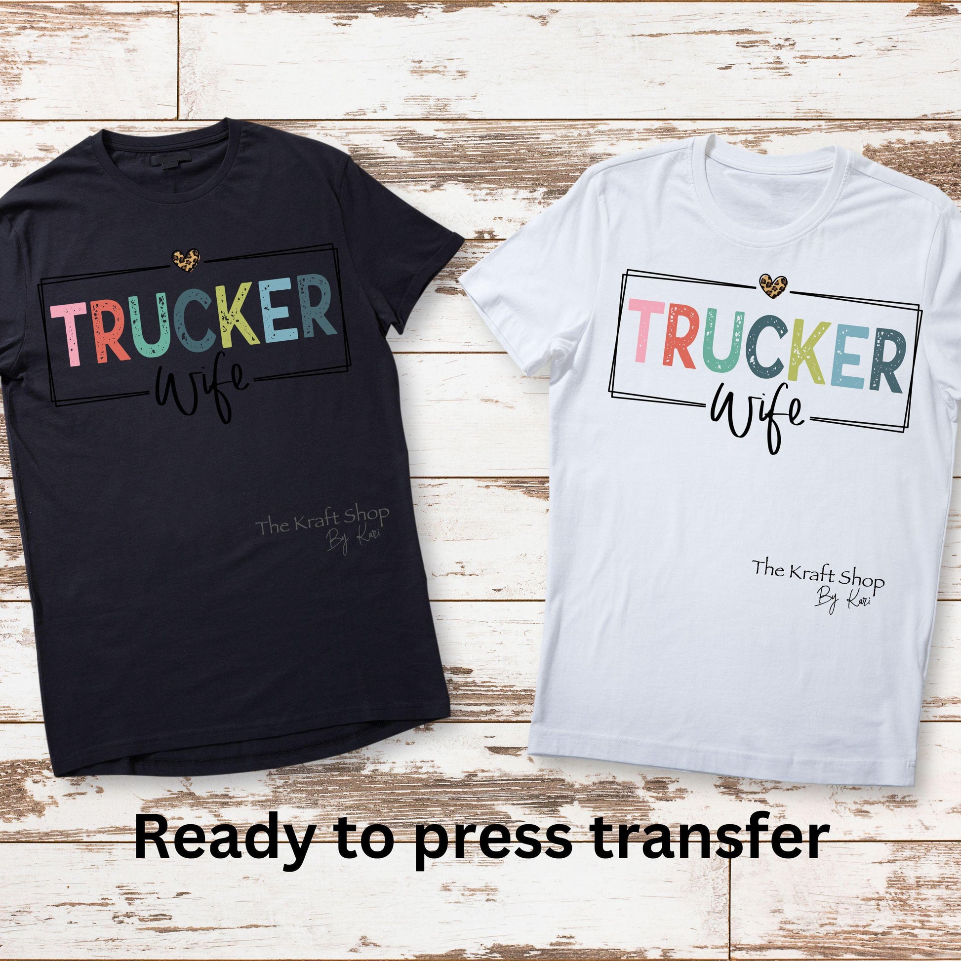 DTF ready to press transfer. Trucker wife with cheetah heart and distress. Direct to film heat press transfer. DTF Print,Heat Transfer#11409