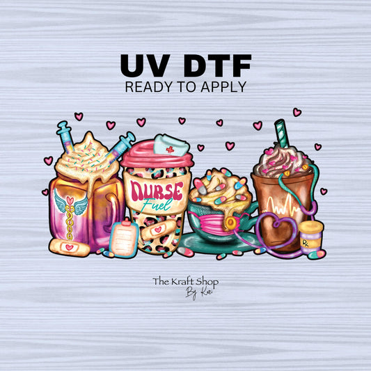 UV DTF Sticker print. Nurse coffee with hearts and cute elements decal, tumbler decal, permanent sticker. #4473