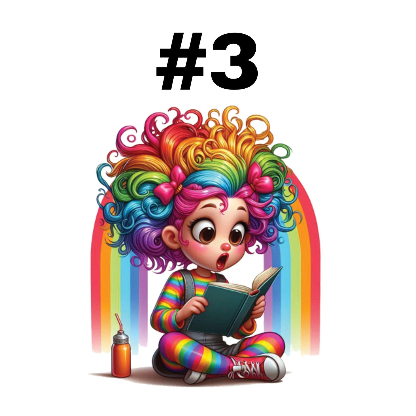 UV DTF Sticker print. Rainbow quirky girls reading books decal, tumbler decal, permanent sticker. #10265