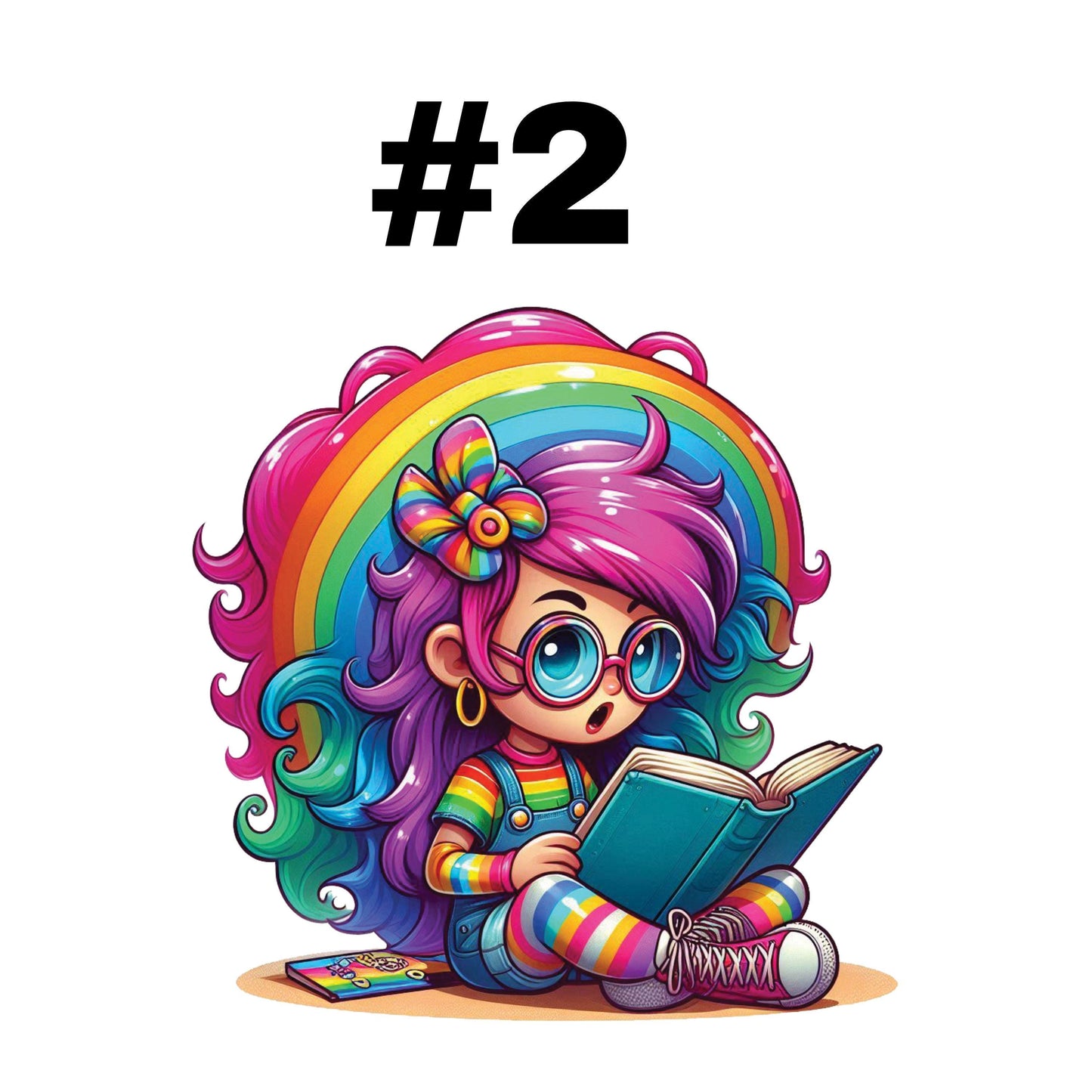 UV DTF Sticker print. Rainbow quirky girls reading books decal, tumbler decal, permanent sticker. #10265