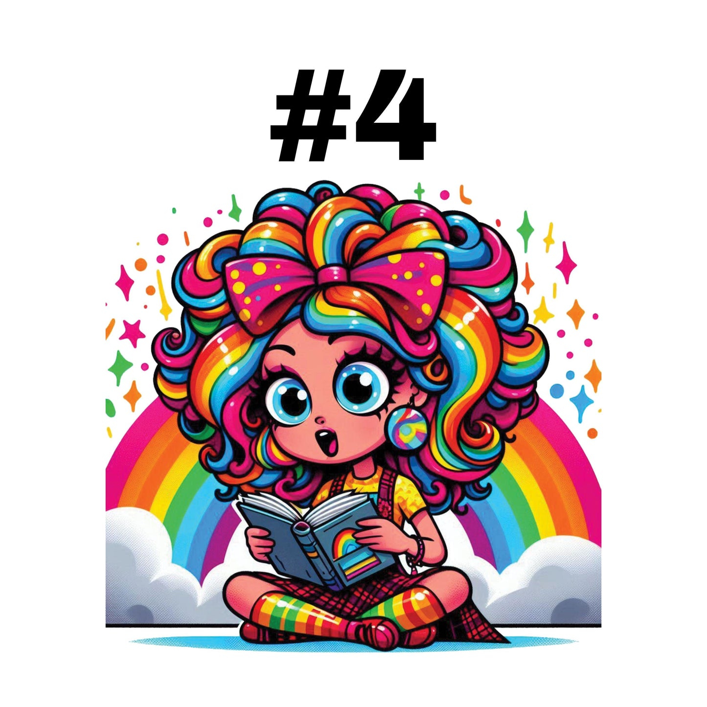 UV DTF Sticker print. Rainbow quirky girls reading books decal, tumbler decal, permanent sticker. #10265