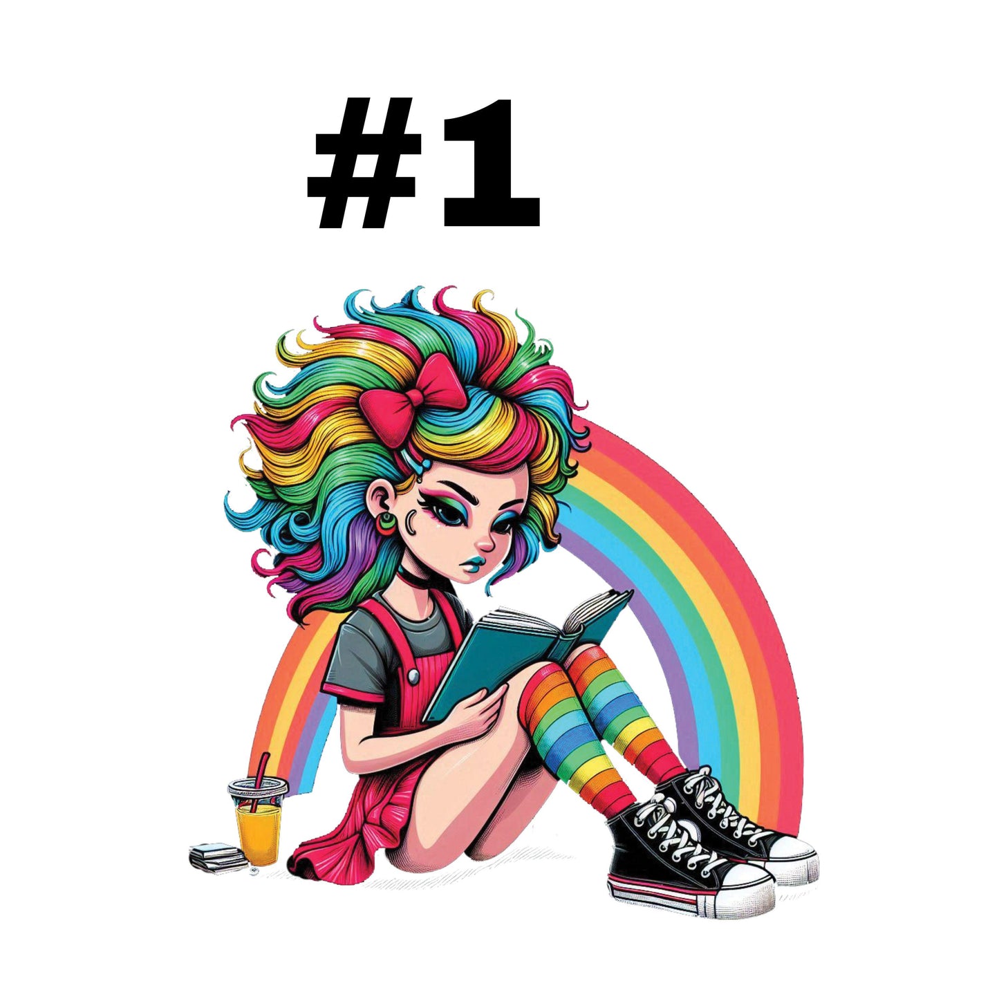 UV DTF Sticker print. Rainbow quirky girls reading books decal, tumbler decal, permanent sticker. #10265