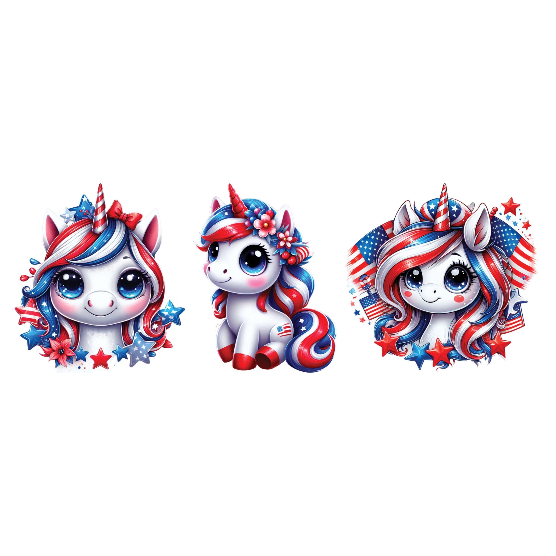 UV DTF Sticker print. 4th of July unicorn trio os 3 decals, tumbler decal, permanent sticker. #7297