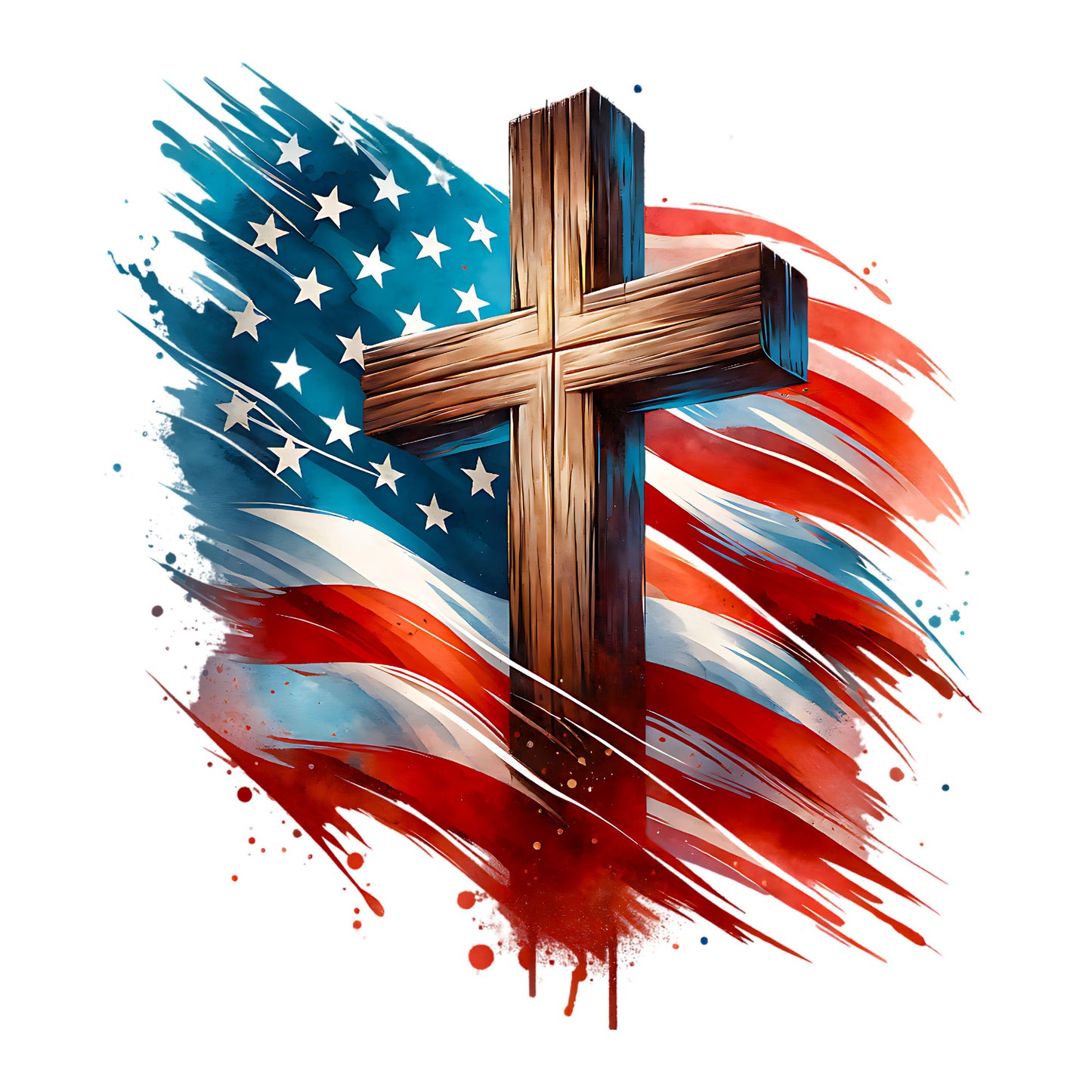 UV DTF Sticker print. Cross Flag American Flag in the wind pattern decal, tumbler decal, permanent sticker. #7308