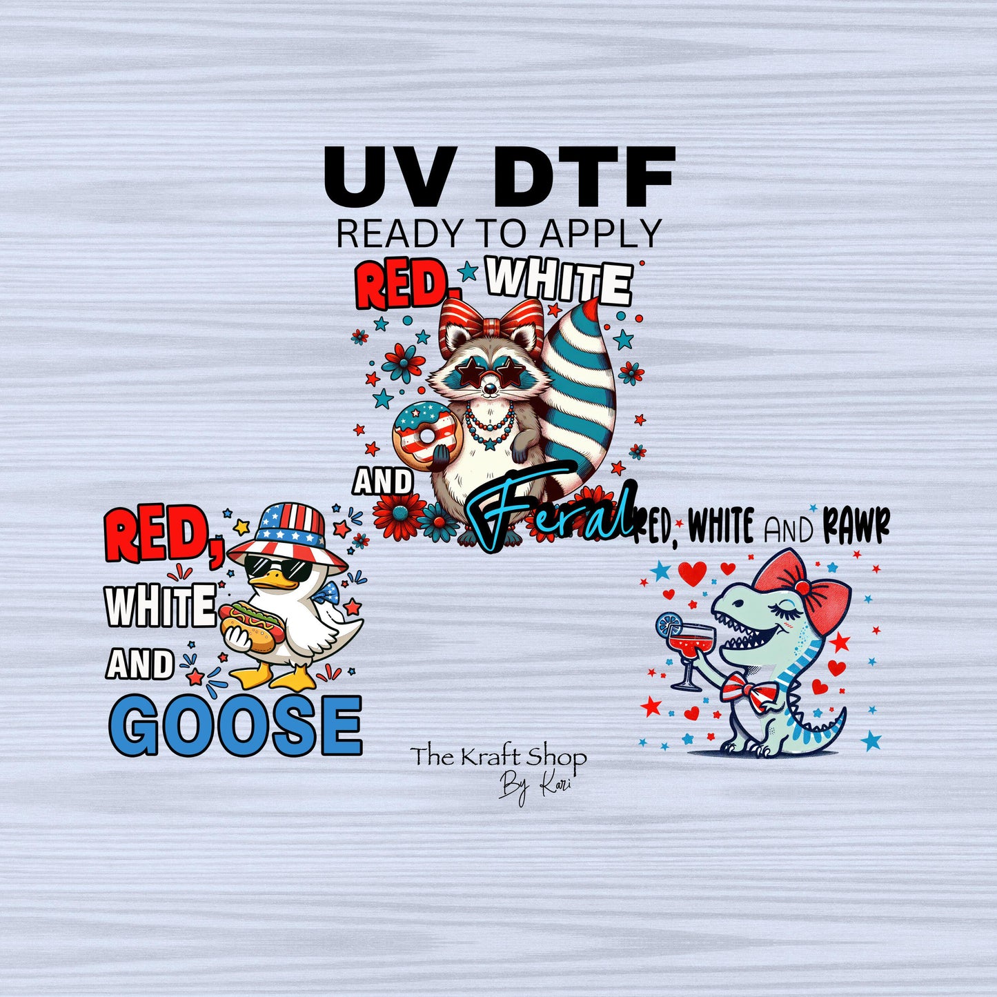 UV DTF Sticker print. Red, White and Roar Goose or Feral Racoon 4th of July sarcastic decal, tumbler decal, permanent sticker. #7312