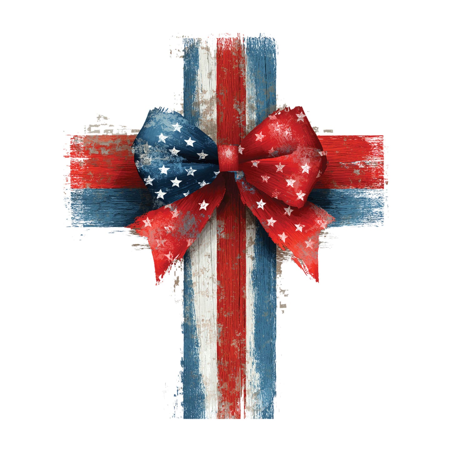 UV DTF Sticker print. Patriotic Cross American Flag pattern and bow decal, tumbler decal, permanent sticker. #7313