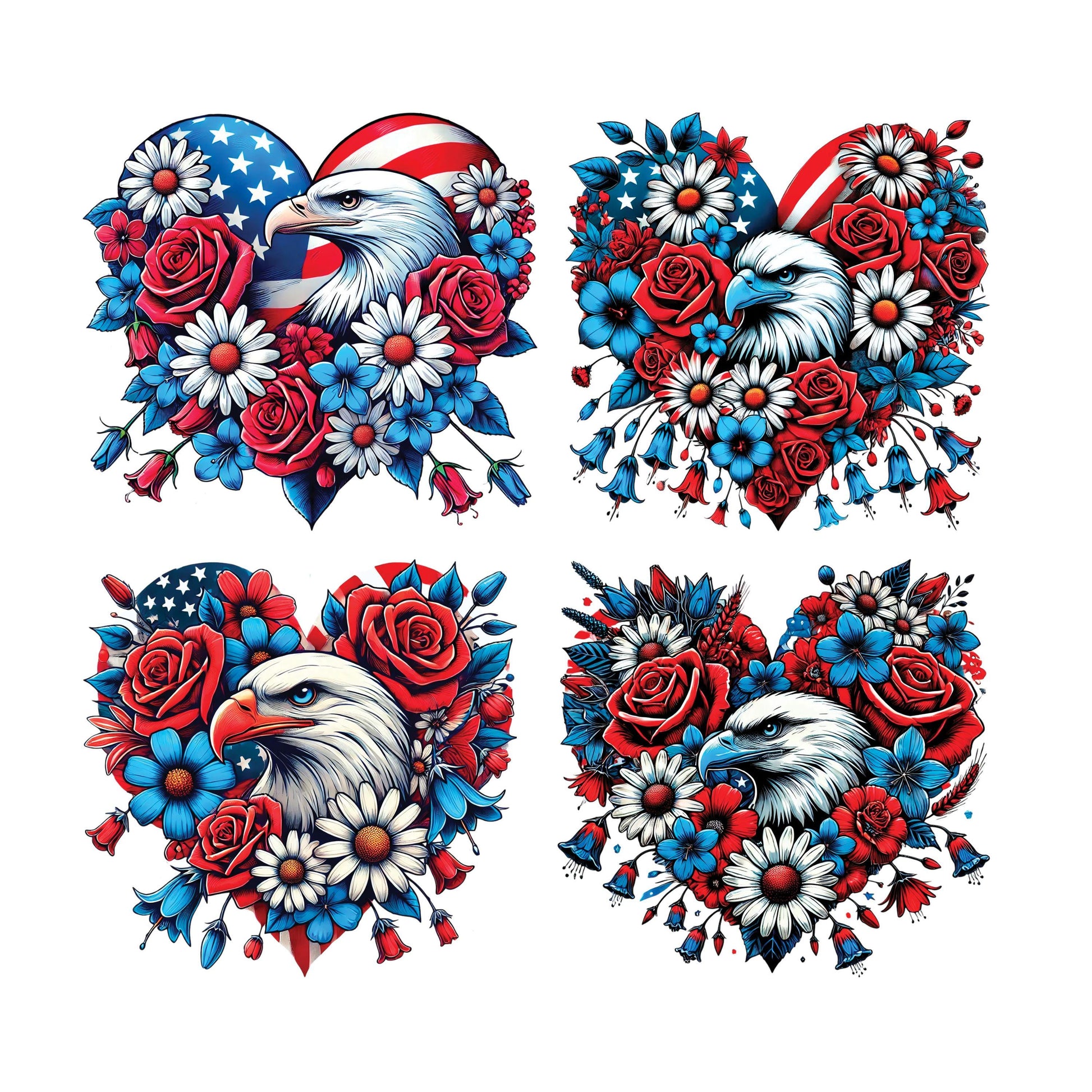 UV DTF Sticker prints. Heart Eagle Patriotic 4th of July bundle of 4 decals, permanent sticker.#7314