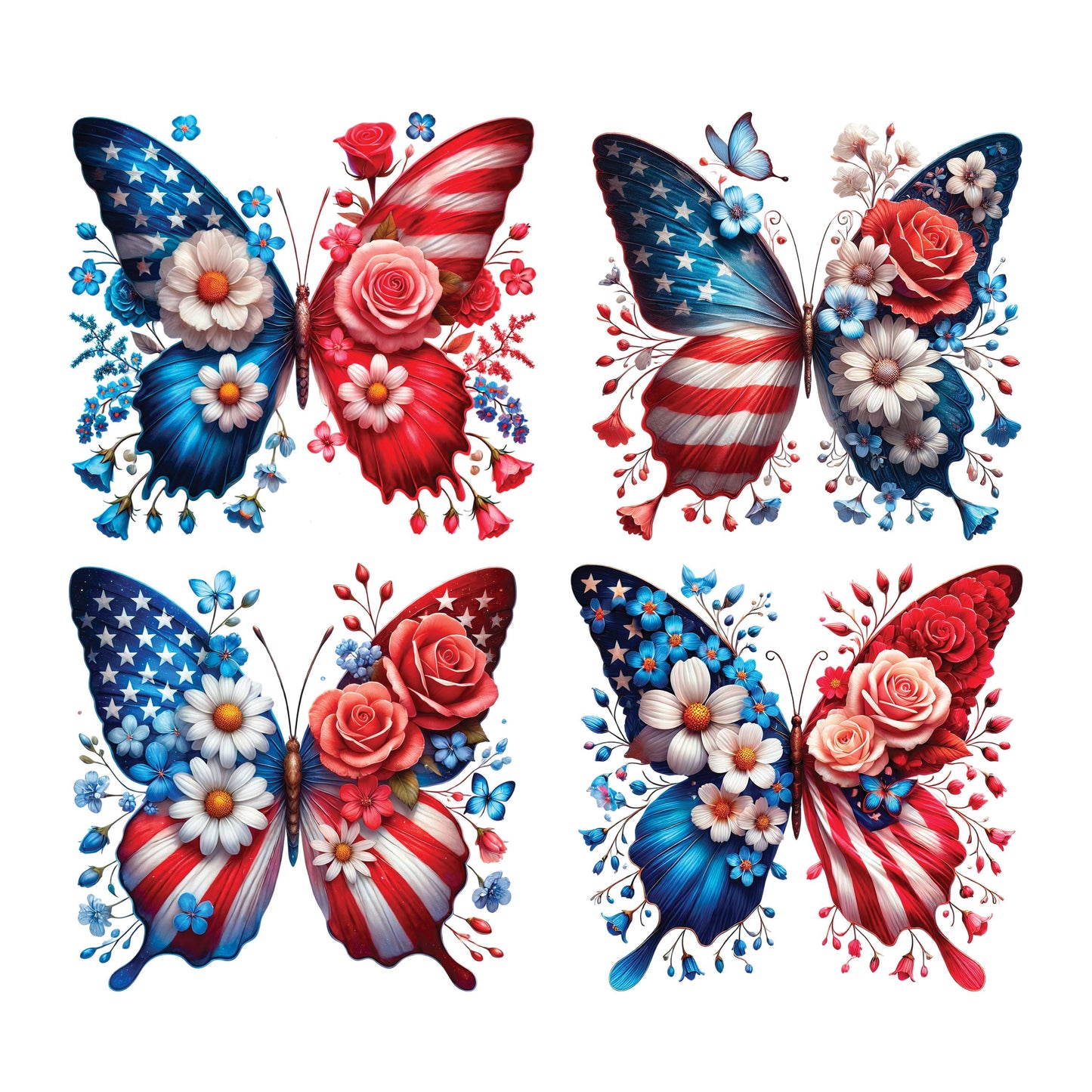 UV DTF Sticker prints. American butterfly Patriotic 4th of July bundle of 4 decals, permanent sticker.#7316