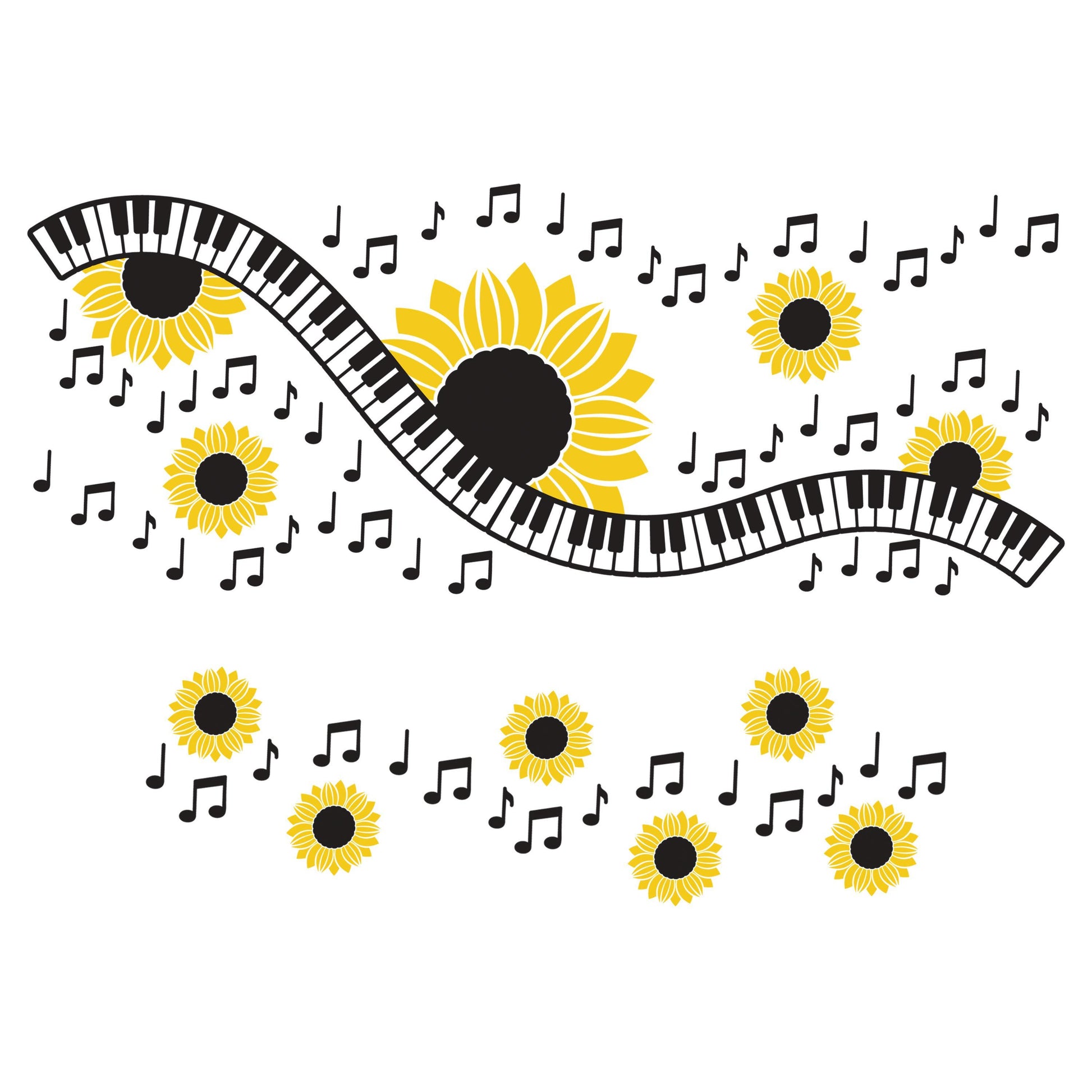 UV DTF 40 oz ready to apply Music notes and sunflowers, 40 oz quencher tumbler decal #3139