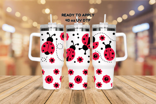 UV DTF 40 oz ready to apply Ladybugs and flowers and flower bottom 40 oz quencher tumbler decal #3144