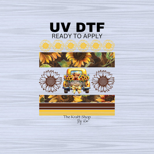 UV DTF Sticker prints. Sunflowers highland cow band element sheet bundle decal, permanent sticker. #10246