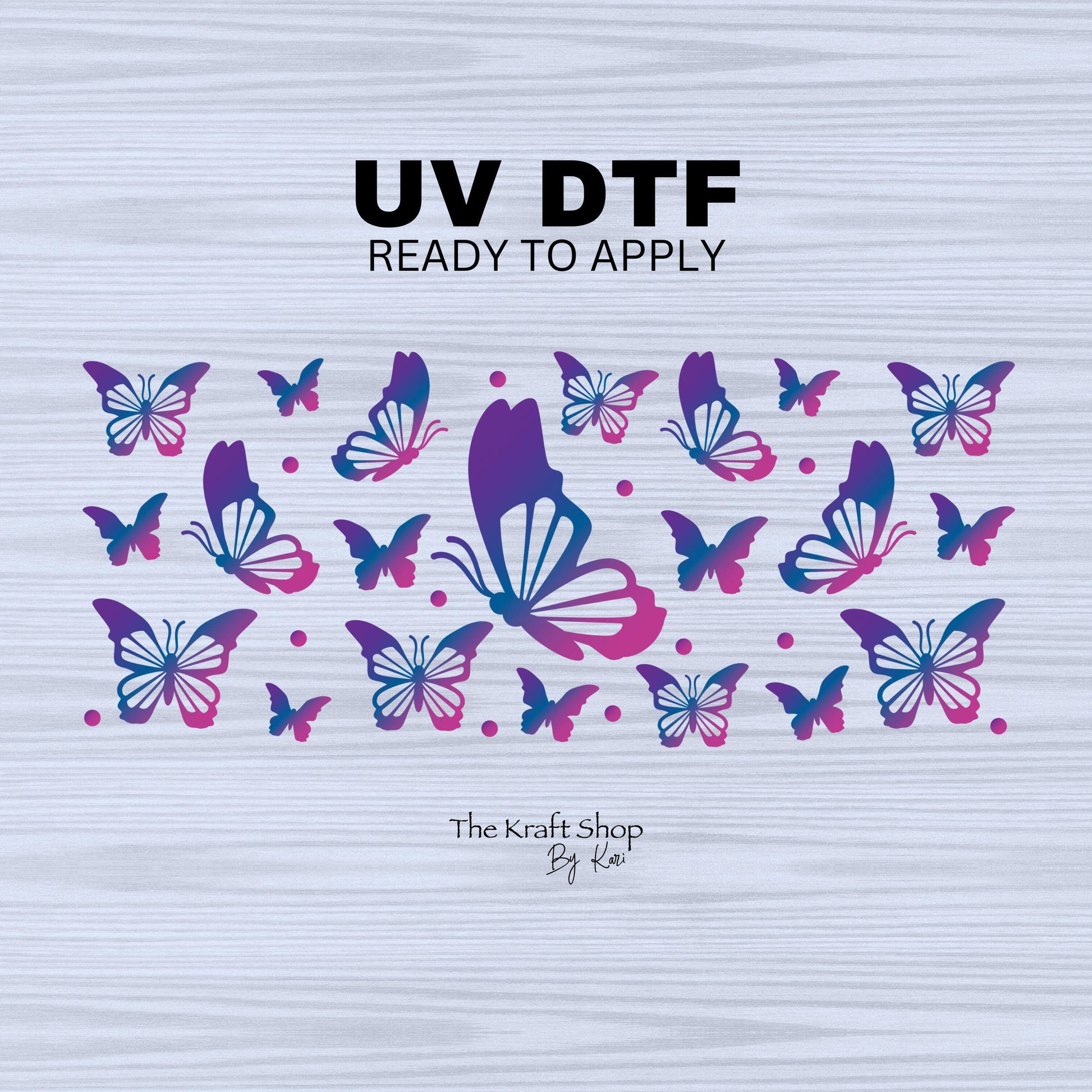 UV DTF Sticker print. Ombre butterfly wrap with purple and pink butterflies decals tumbler decal. Glass can wrap. #5310