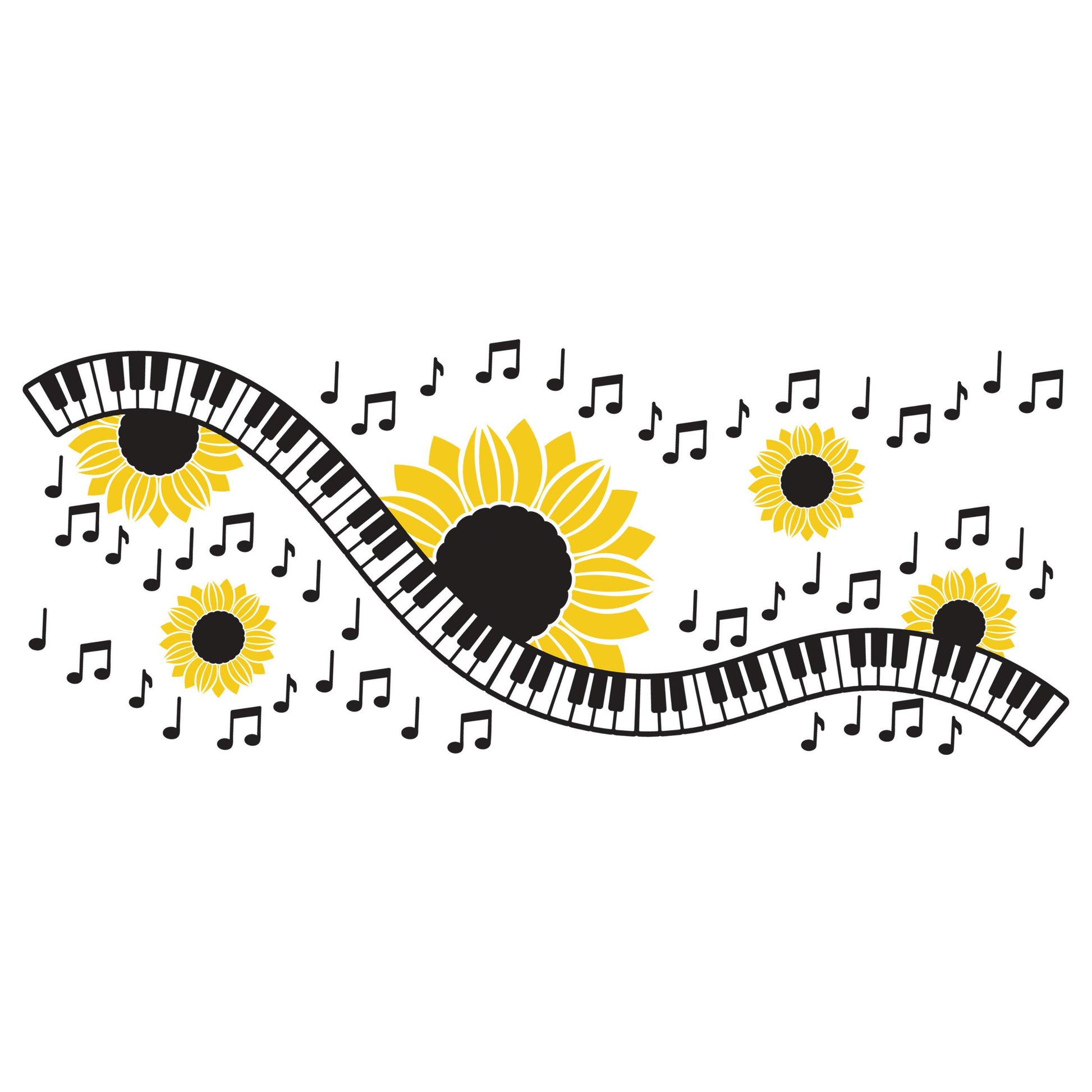 UV DTF Sticker print. Music notes and sunflowers decals tumbler decal. Glass can wrap. #5311