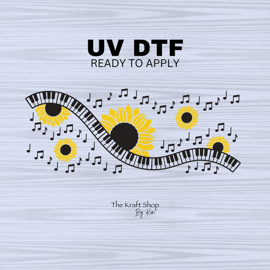 UV DTF Sticker print. Music notes and sunflowers decals tumbler decal. Glass can wrap. #5311