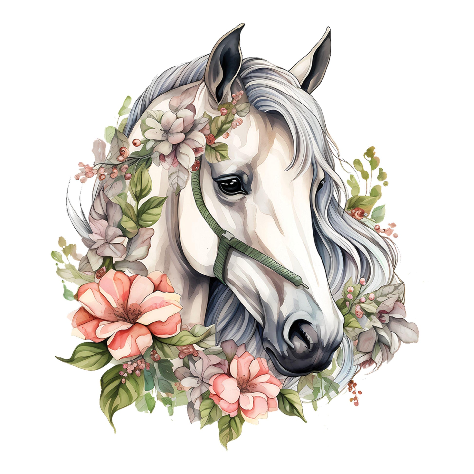 UV DTF Sticker print. Horse head white house with flowers decal, tumbler decal, permanent sticker. Uv wrap for glass can tumbler. #1066