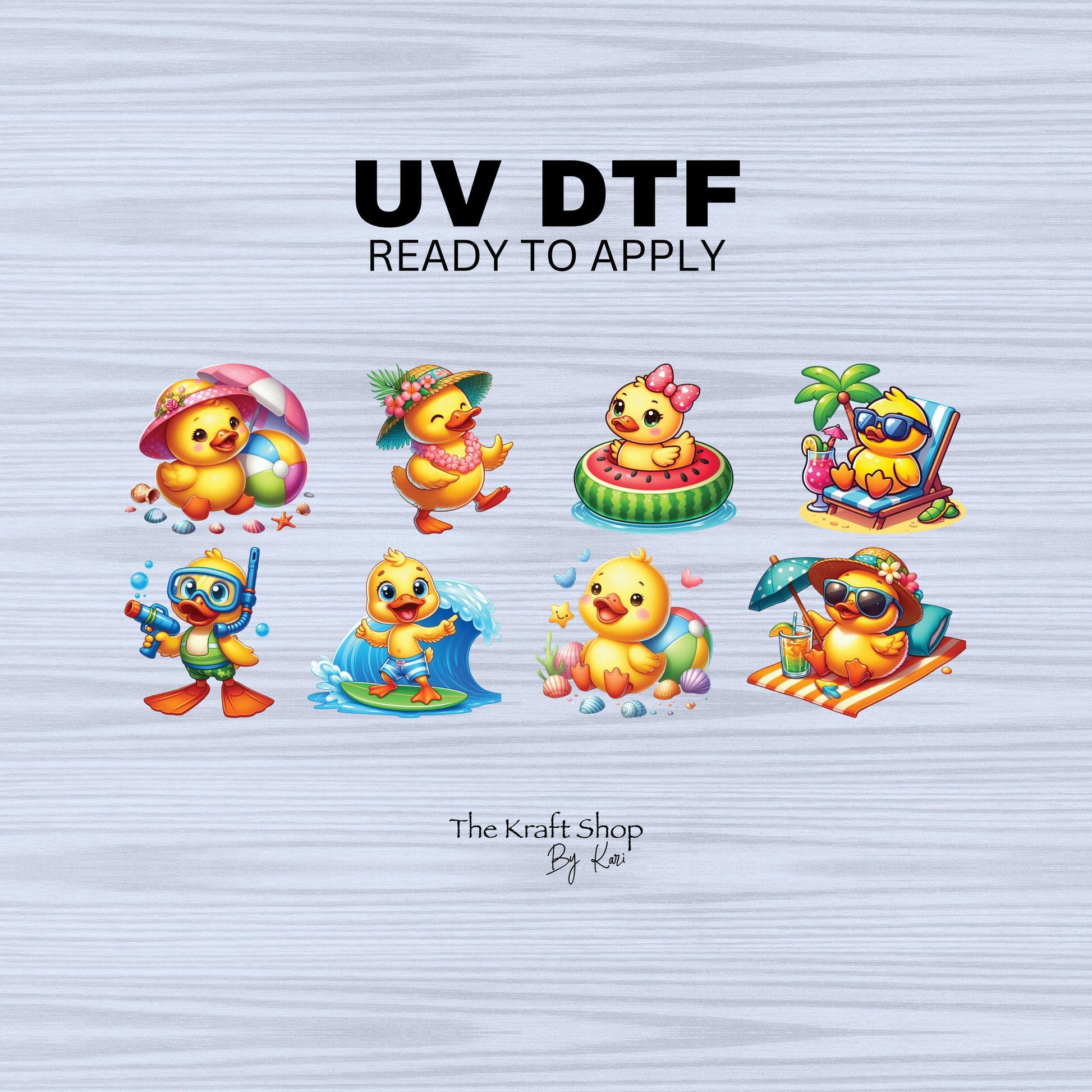 UV DTF Sticker print. Rubber duck bundle of 8 decal, tumbler decal, permanent sticker. Uv wrap for glass can tumbler. #1067