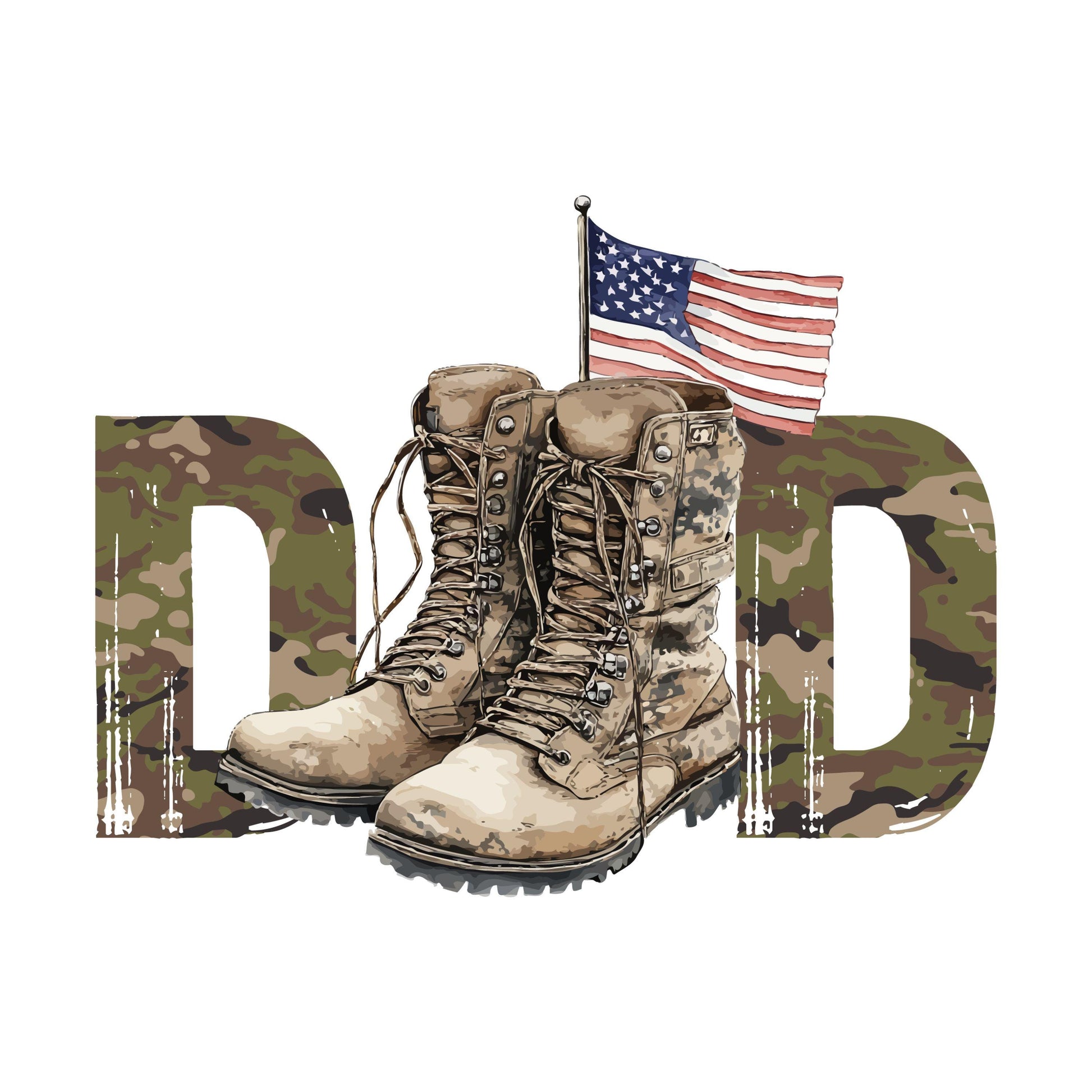 UV DTF Sticker print. Military Dad Patriotic Flag and Boots Father's Day decal, tumbler decal, permanent sticker. #4479