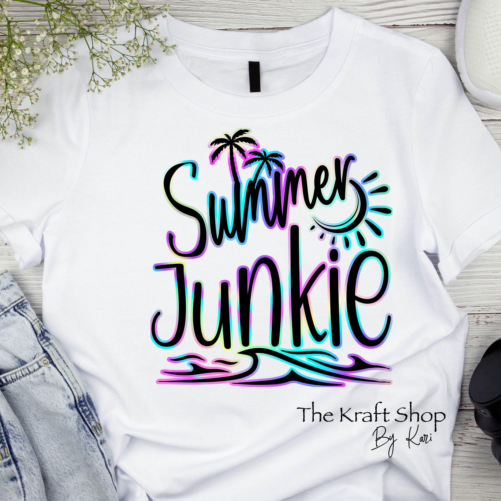 DTF ready to press transfer Summer junkie neon colors shirt transfer, DTF Print#11434
