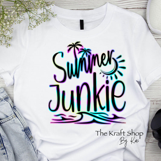 DTF ready to press transfer Summer junkie neon colors shirt transfer, DTF Print#11434
