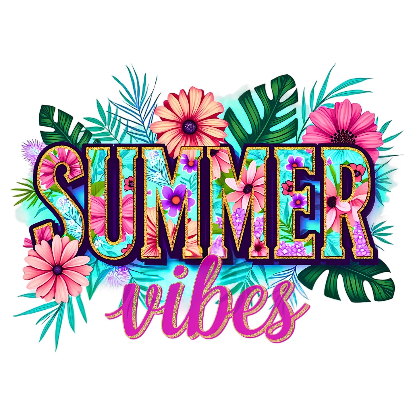 UV DTF Sticker print. Floral Summer Vibes permanent sticker tumbler decal #4504