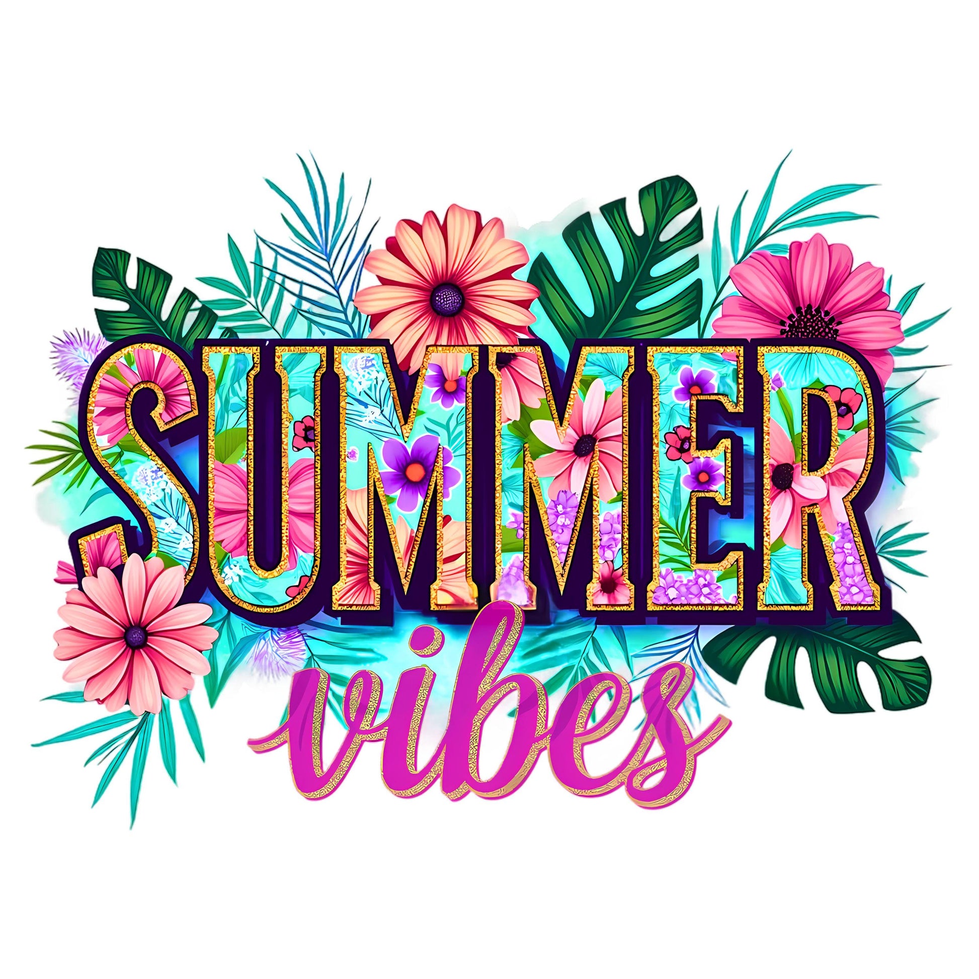 UV DTF Sticker print. Floral Summer Vibes permanent sticker tumbler decal #4504