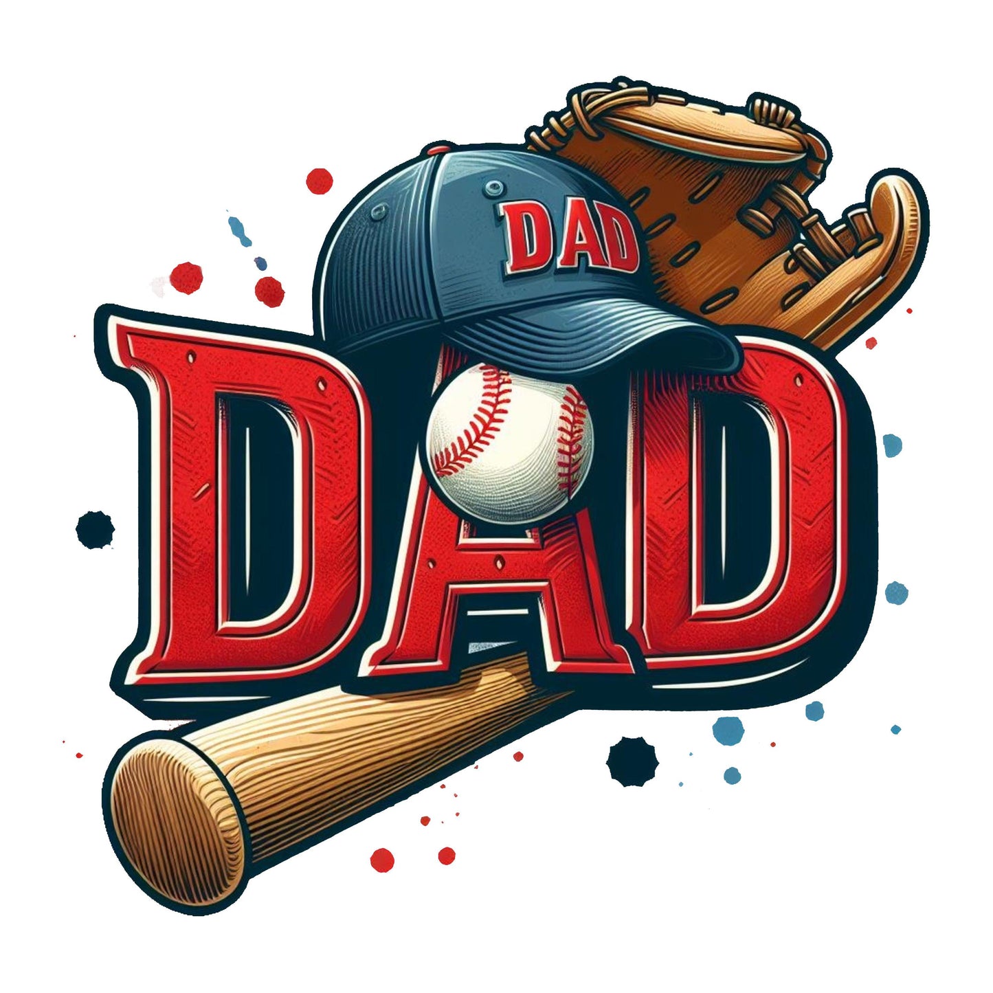 UV DTF Sticker print. Baseball Dad with bat and ball decal, tumbler decal, permanent sticker. Uv wrap for glass can tumbler. #4488