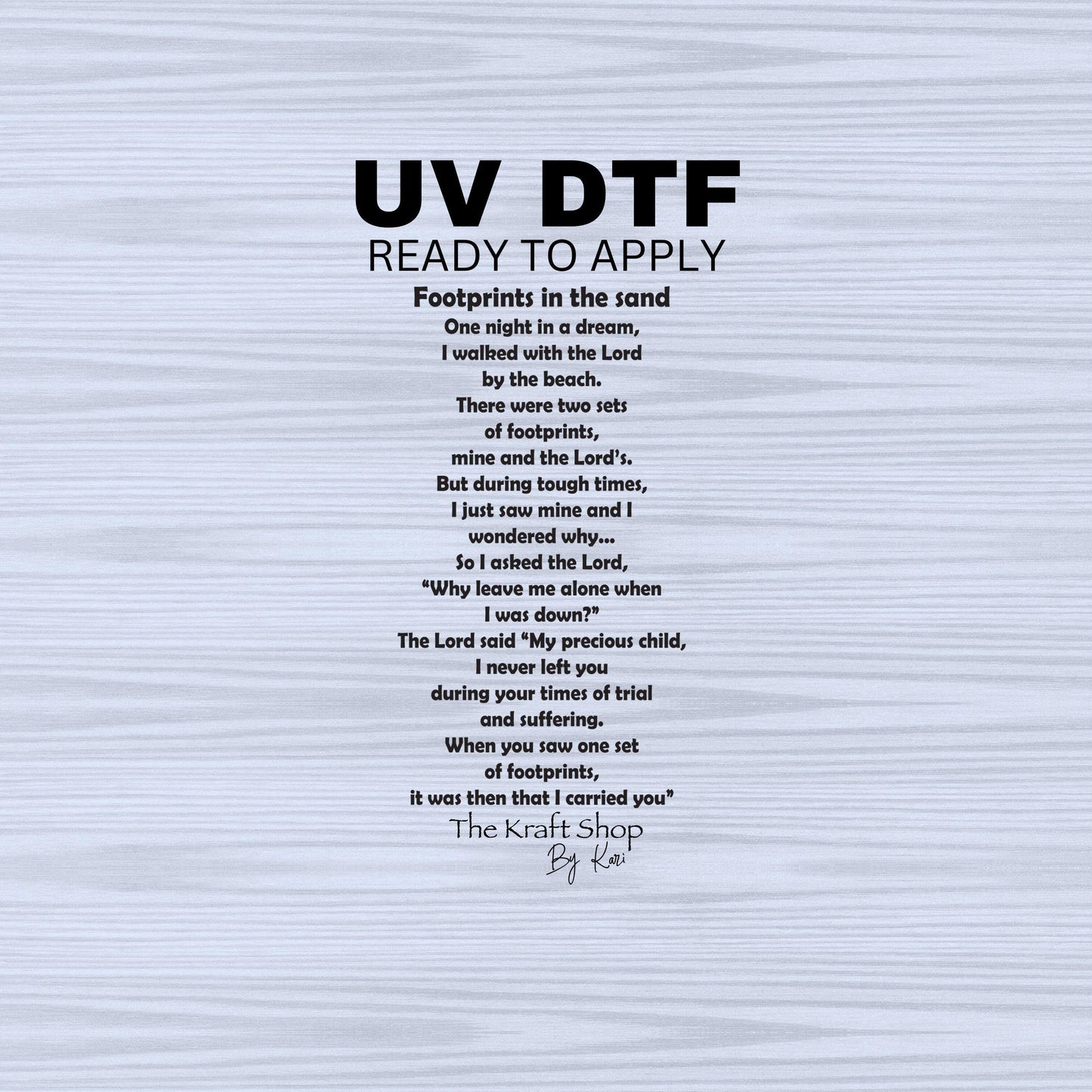 UV DTF Sticker print. Footprints in the sand poem decal, tumbler decal, permanent sticker. Uv wrap for glass can tumbler. #4489